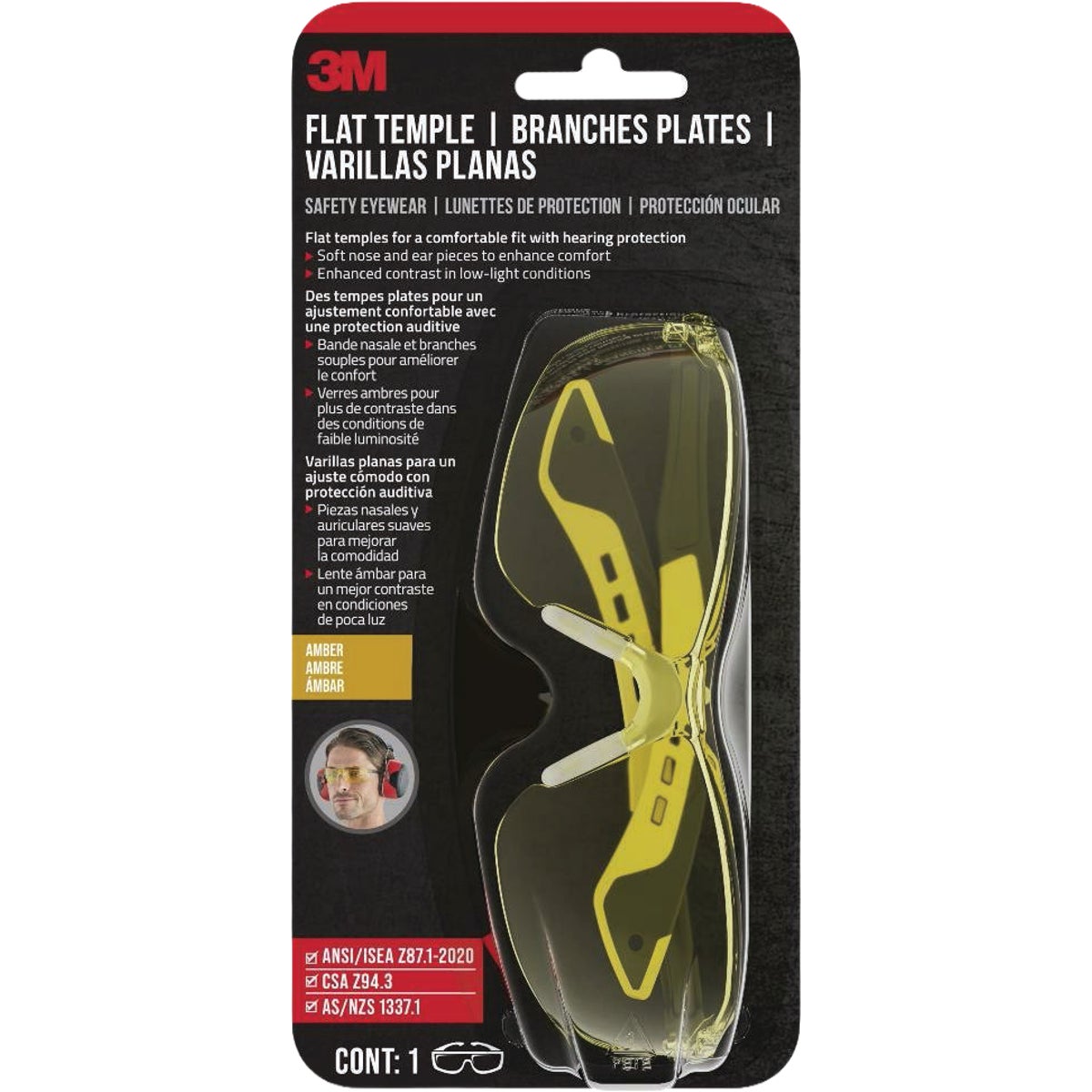 3M Black/Yellow Frame Flat Temple Safety Glasses with Anti-Scratch Amber Lenses Image 7