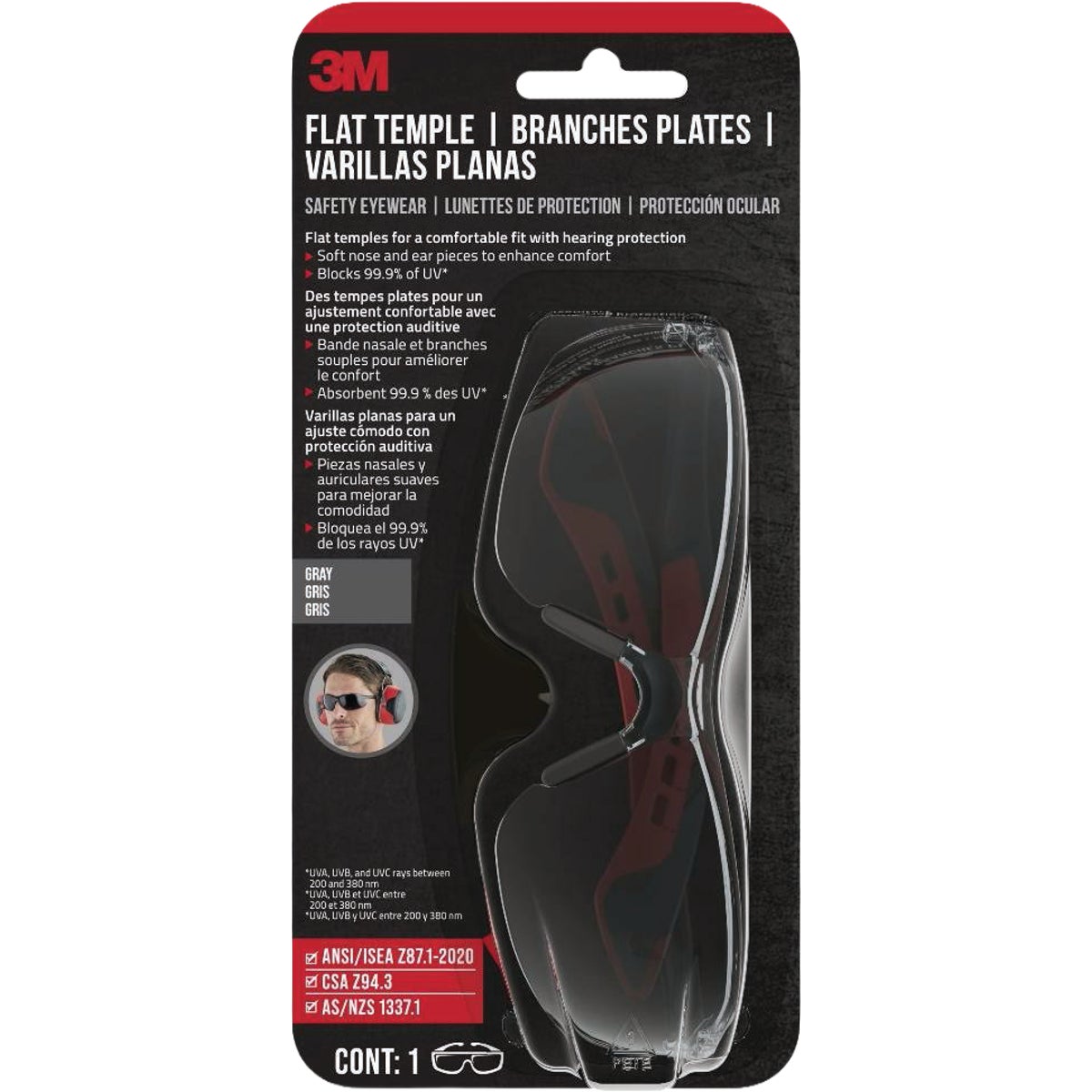 3M Black/Red Frame Flat Temple Safety Glasses with Anti-Scratch Gray Lenses Image 6