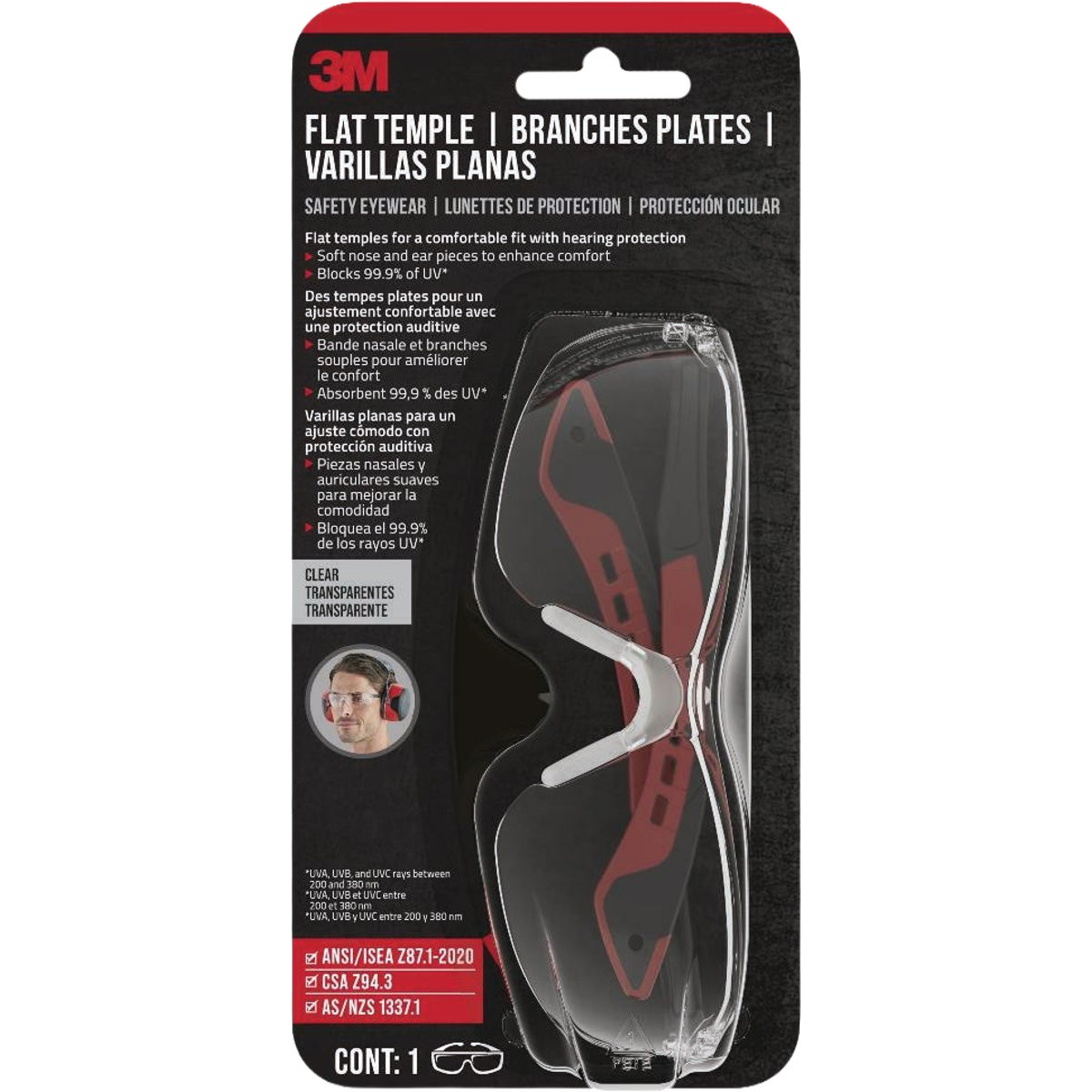 3M Black/Red Frame Flat Temple Safety Glasses with Anti-Scratch Clear Lenses Image 2