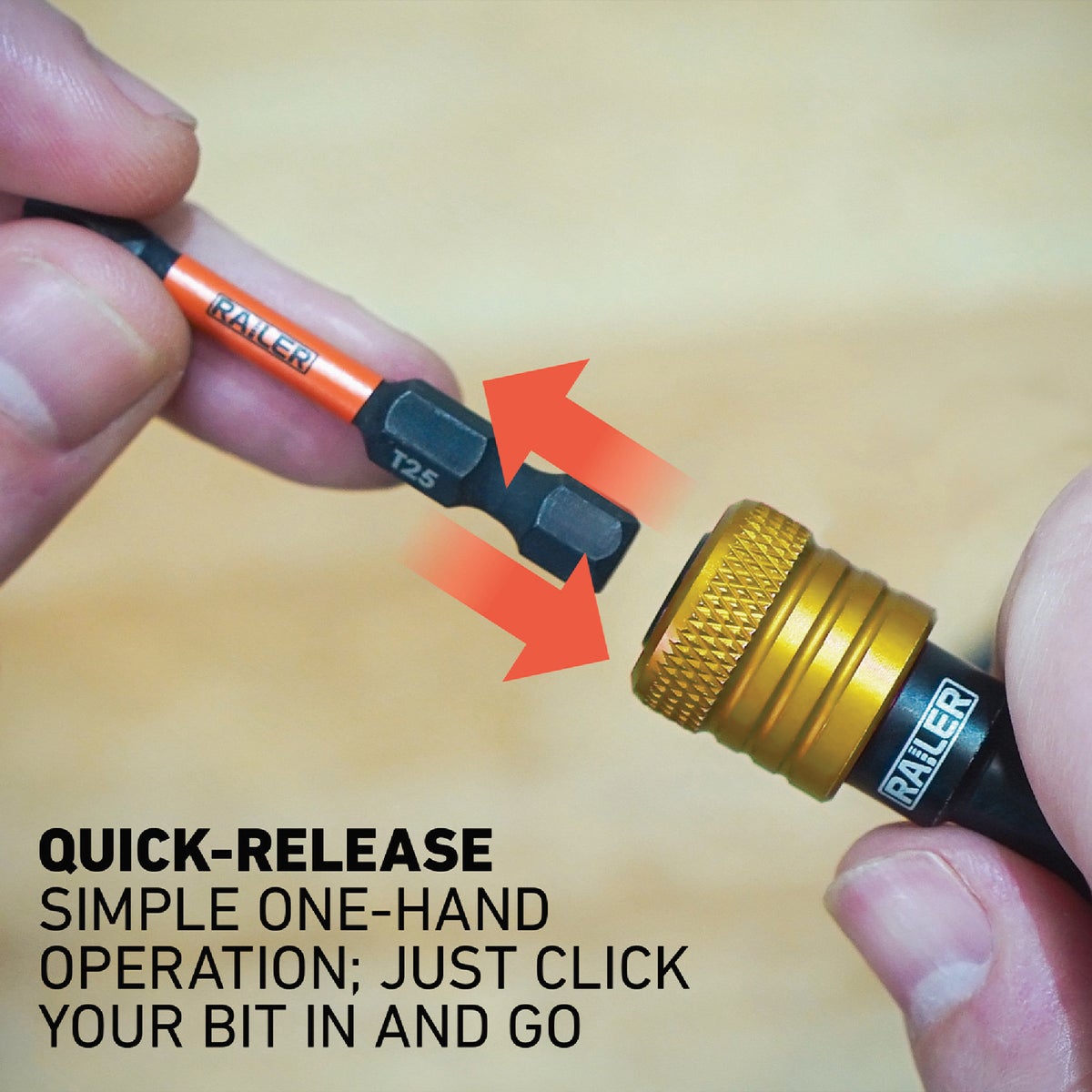 Railer Bit Holder Keychain with (5) Yellow Hex Shank Bit Holders Image 4