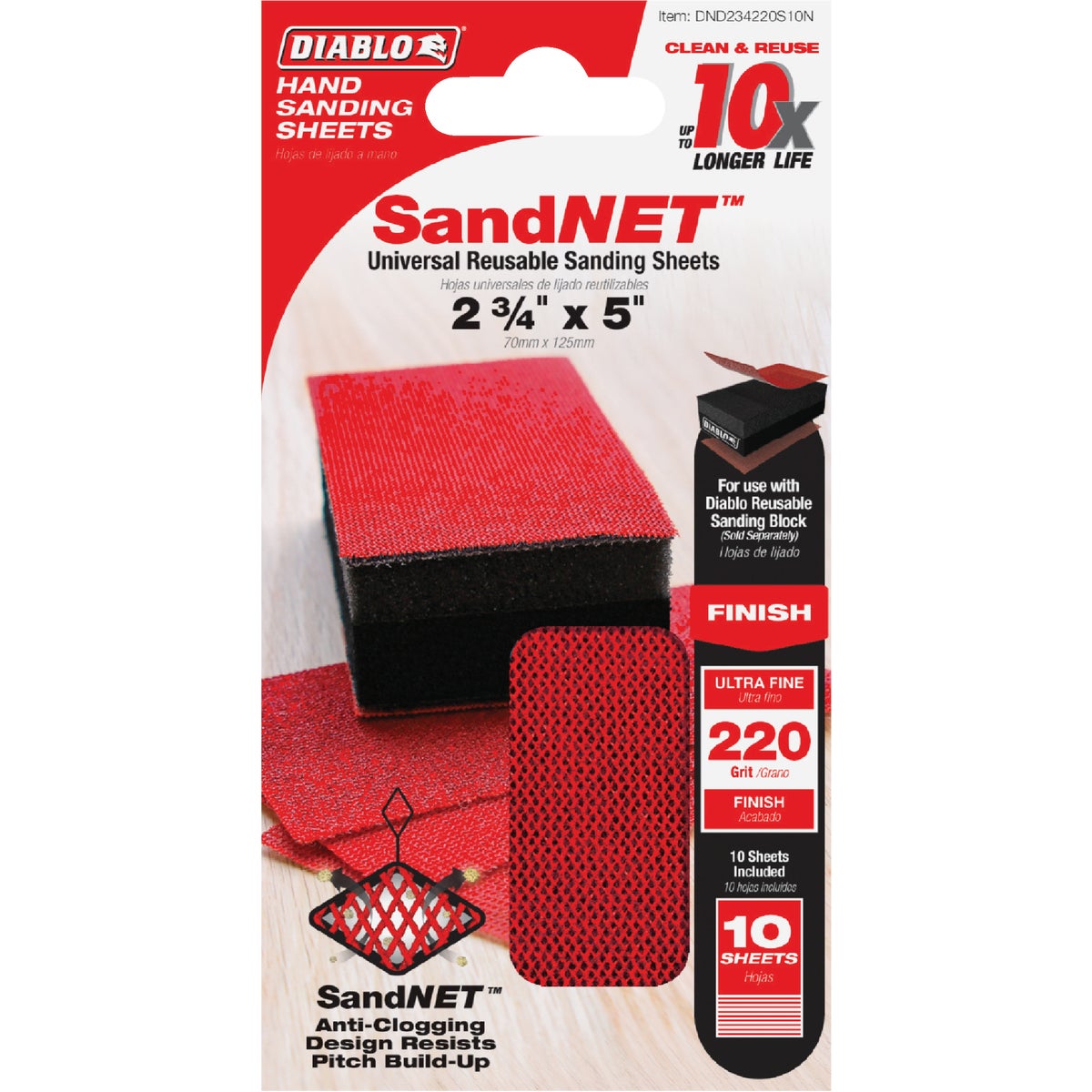 Diablo SandNET 2-3/4 In. x 5 In. 220-Grit Reusable Hand Sander Refill Sheets (10-Pack) Image 1