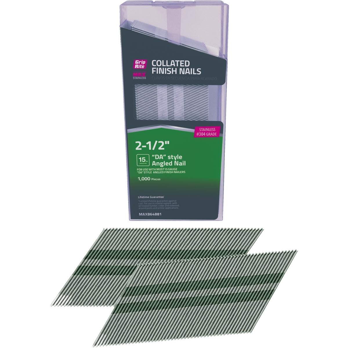 Grip-Rite 2-1/2 In. x 15 ga #304 Stainless Steel DA-Style Angle Collated Finishing Nail (1000-Count) Image 1