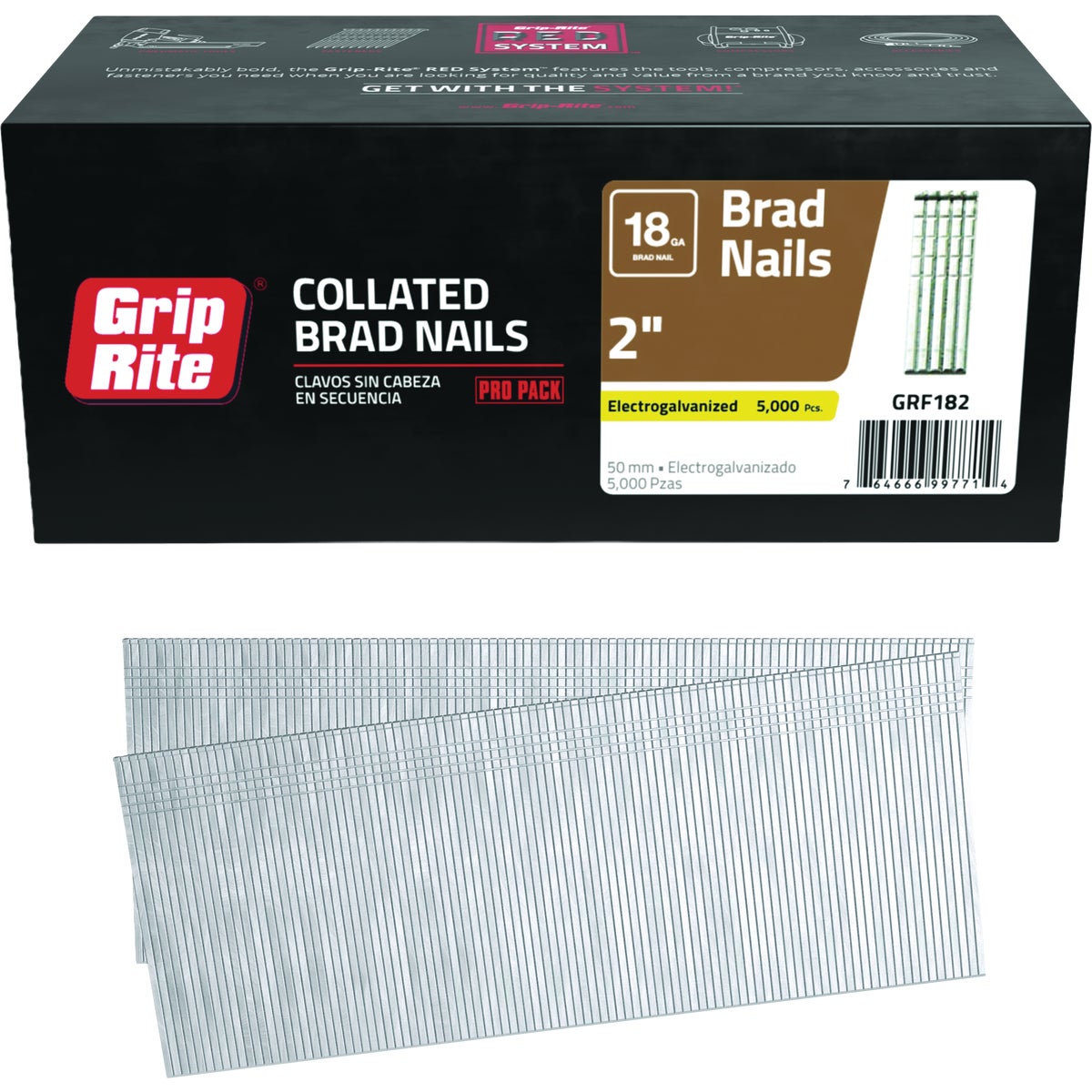 Grip-Rite 2 In. 18 ga Electrogalvanized Collated Brad Nail (5000-Count) Image 1