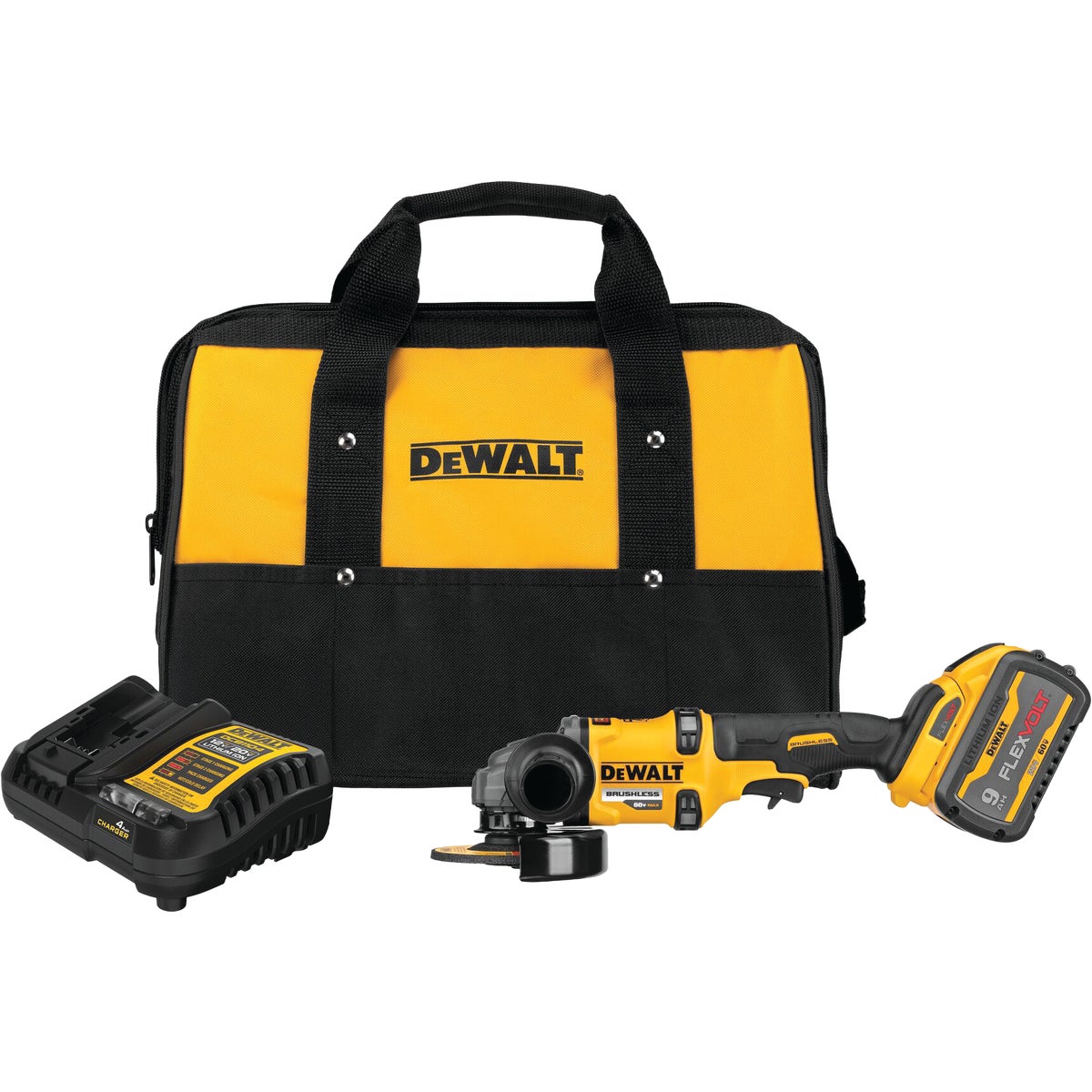 DEWALT FLEXVOLT 60V MAX 4-1/2 In. / 6 In. Brushless Cordless Angle Grinder Kit with FLEXVOLT 9.0 Ah Battery & Charger