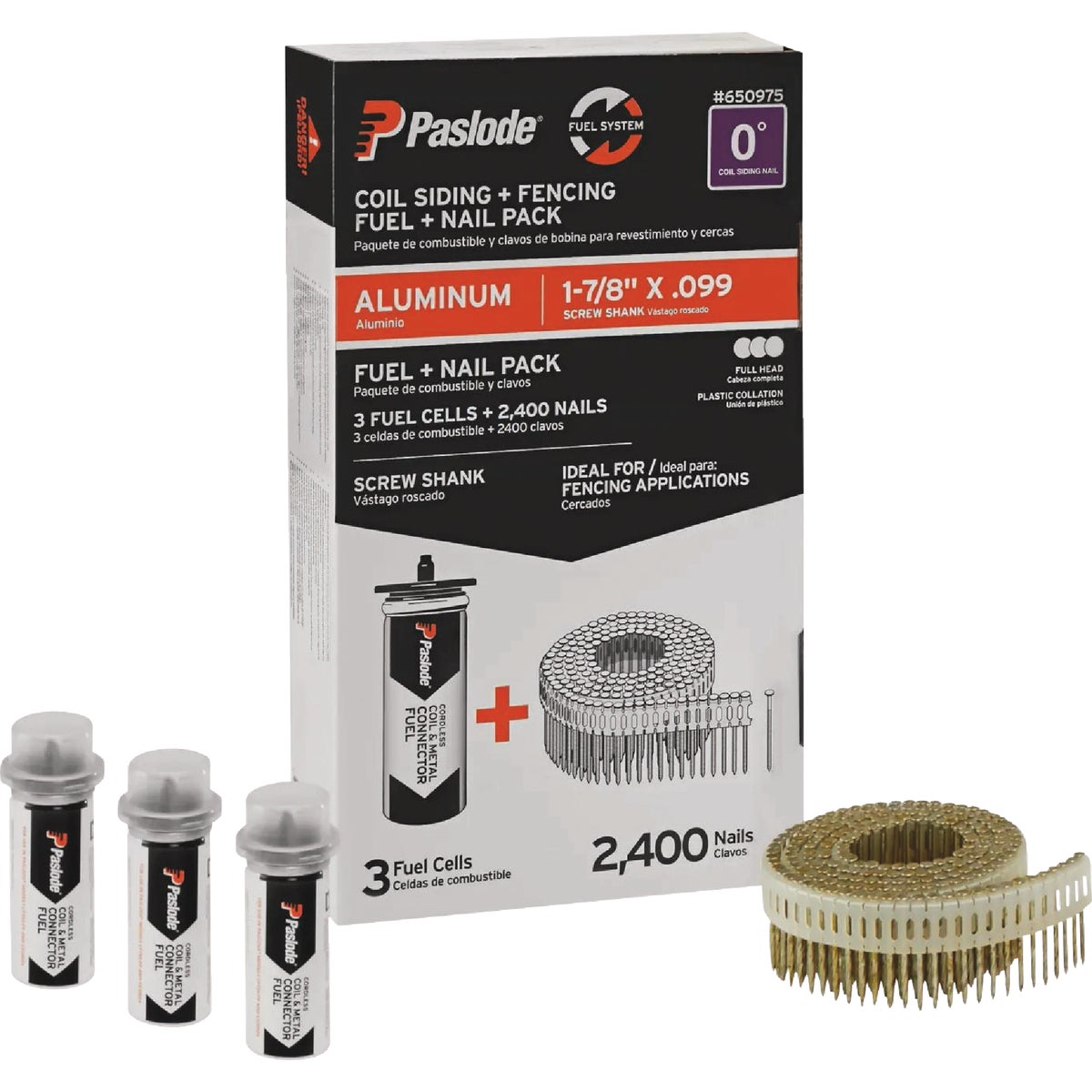 Paslode 2 In. x 0.099 In. 0 Deg. Plastic Strip Hot-Dipped Galvanized Coil Siding Nail with (3) Fuel Cells (2400 Ct.)