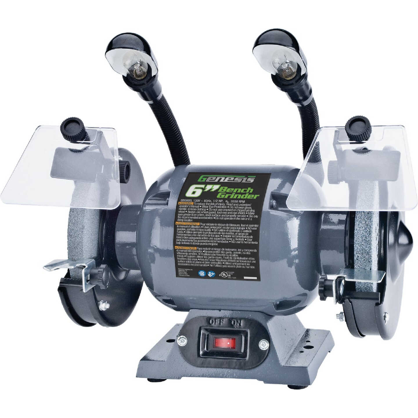 Genesis 6 In. 1/2 HP Bench Grinder with LED Lights Image 1
