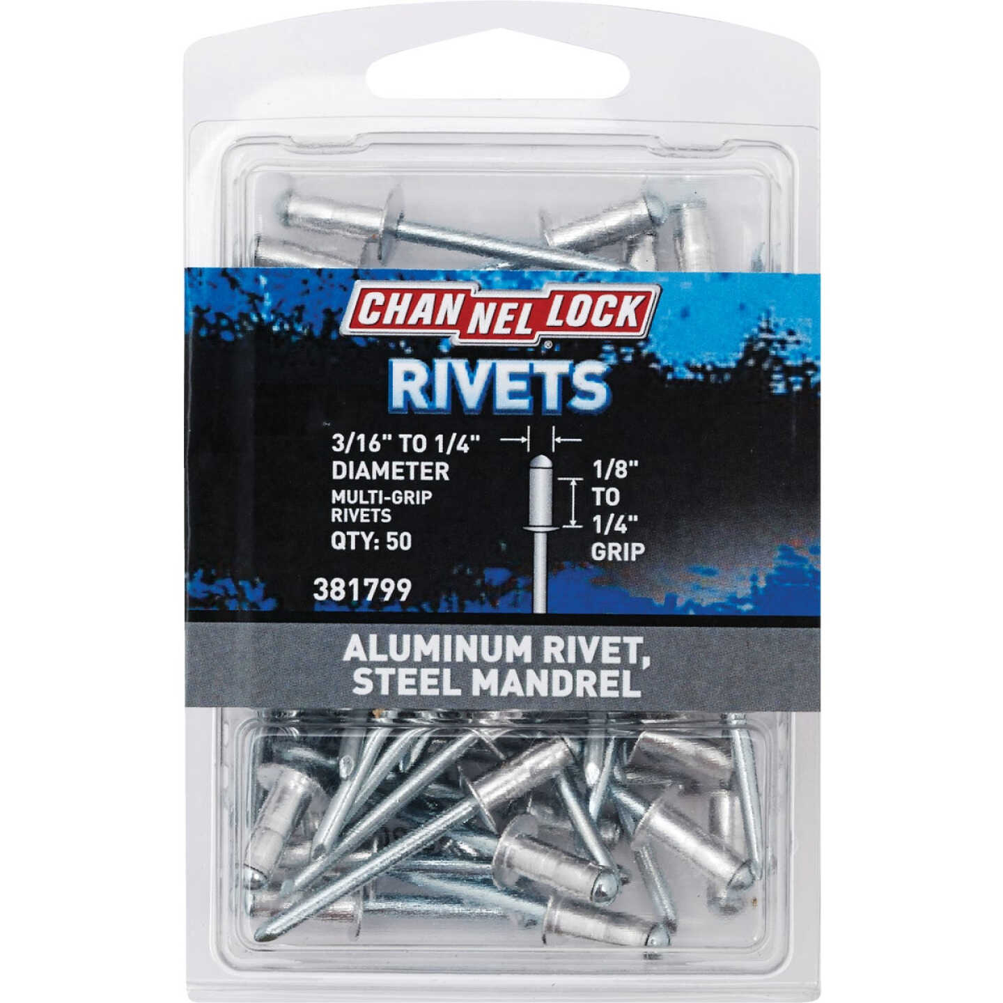 Channellock 3/16 In. to 1/4 In. Dia. x 0.063 In. to 0.250 In. Grip Aluminum Multigrip POP Rivet (50-Pack) Image 1