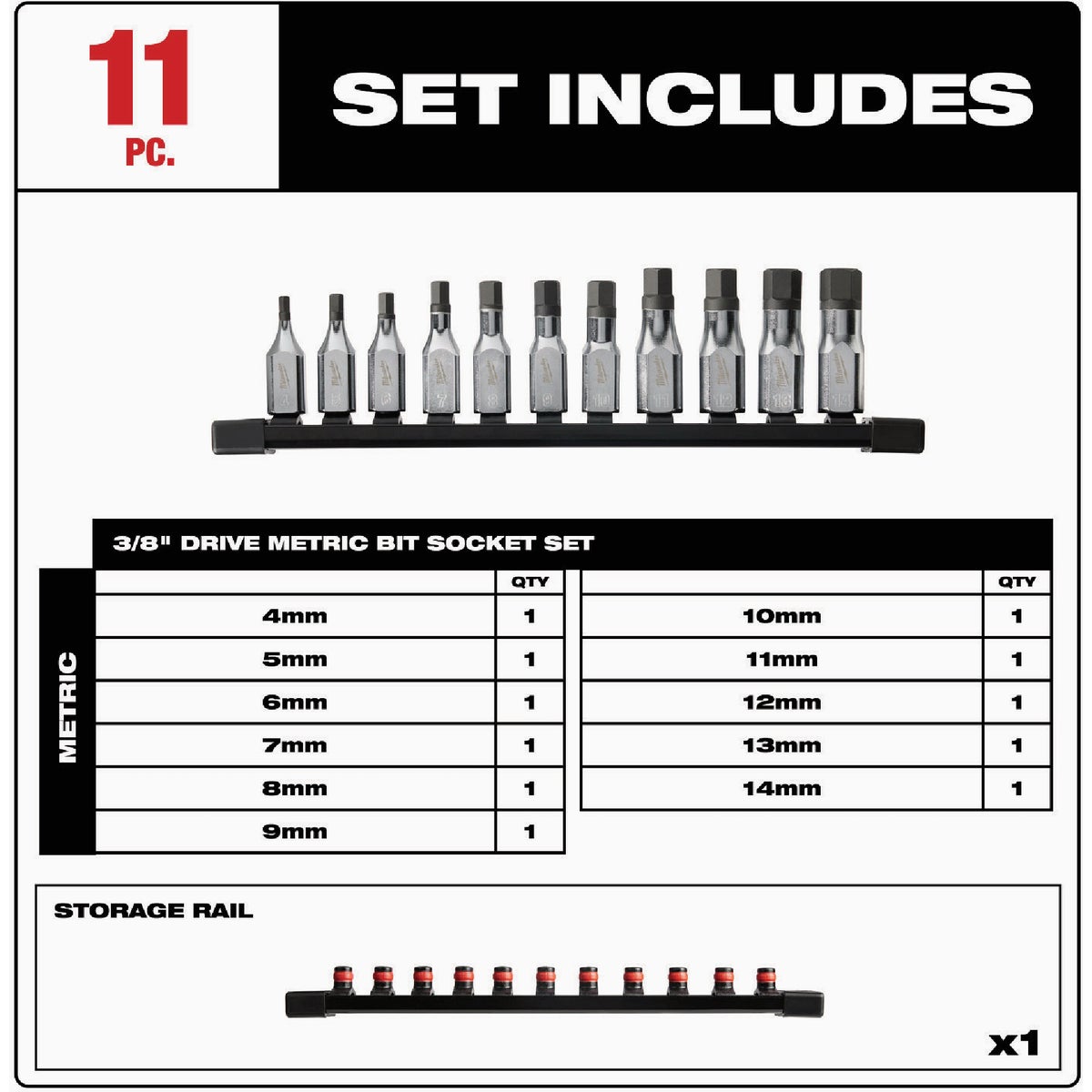 Milwaukee Metric 3/8 In. Drive Hex Bit Socket Set (11-Piece) Image 2