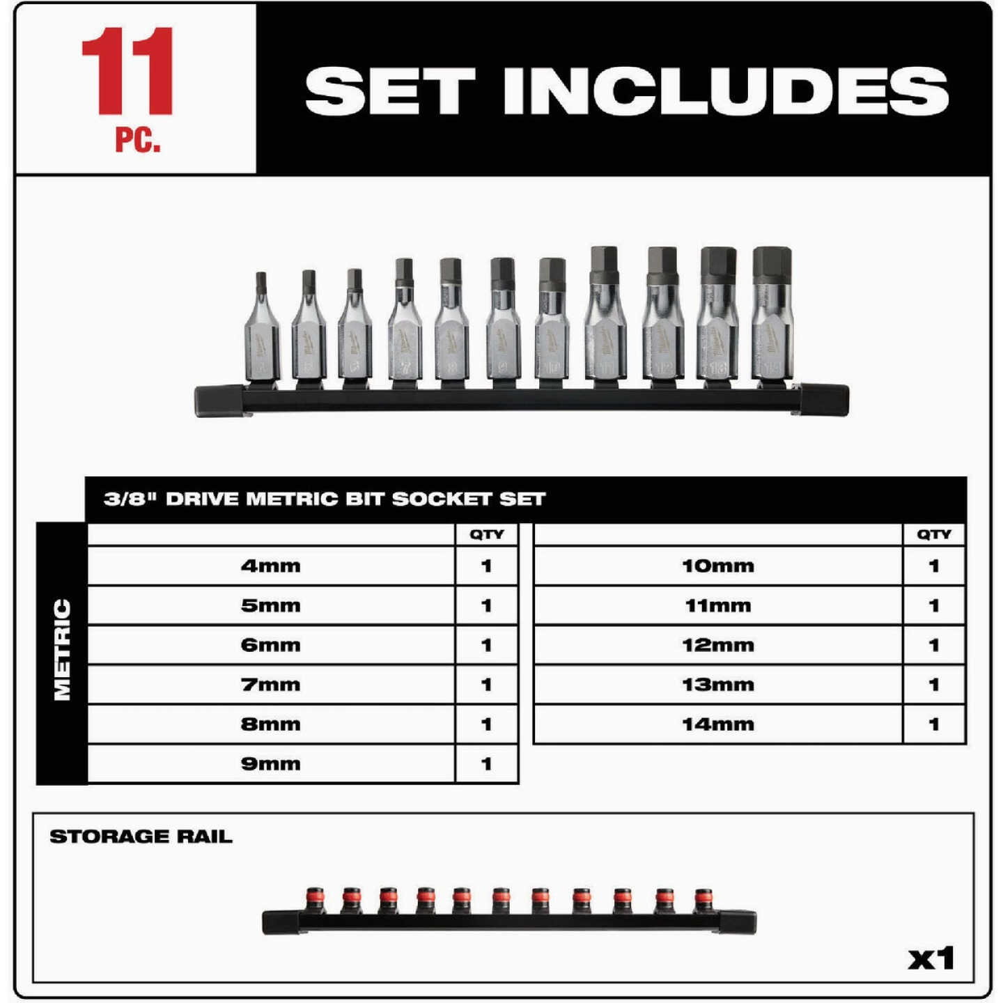 Milwaukee Metric 3/8 In. Drive Hex Bit Socket Set (11-Piece) Image 2