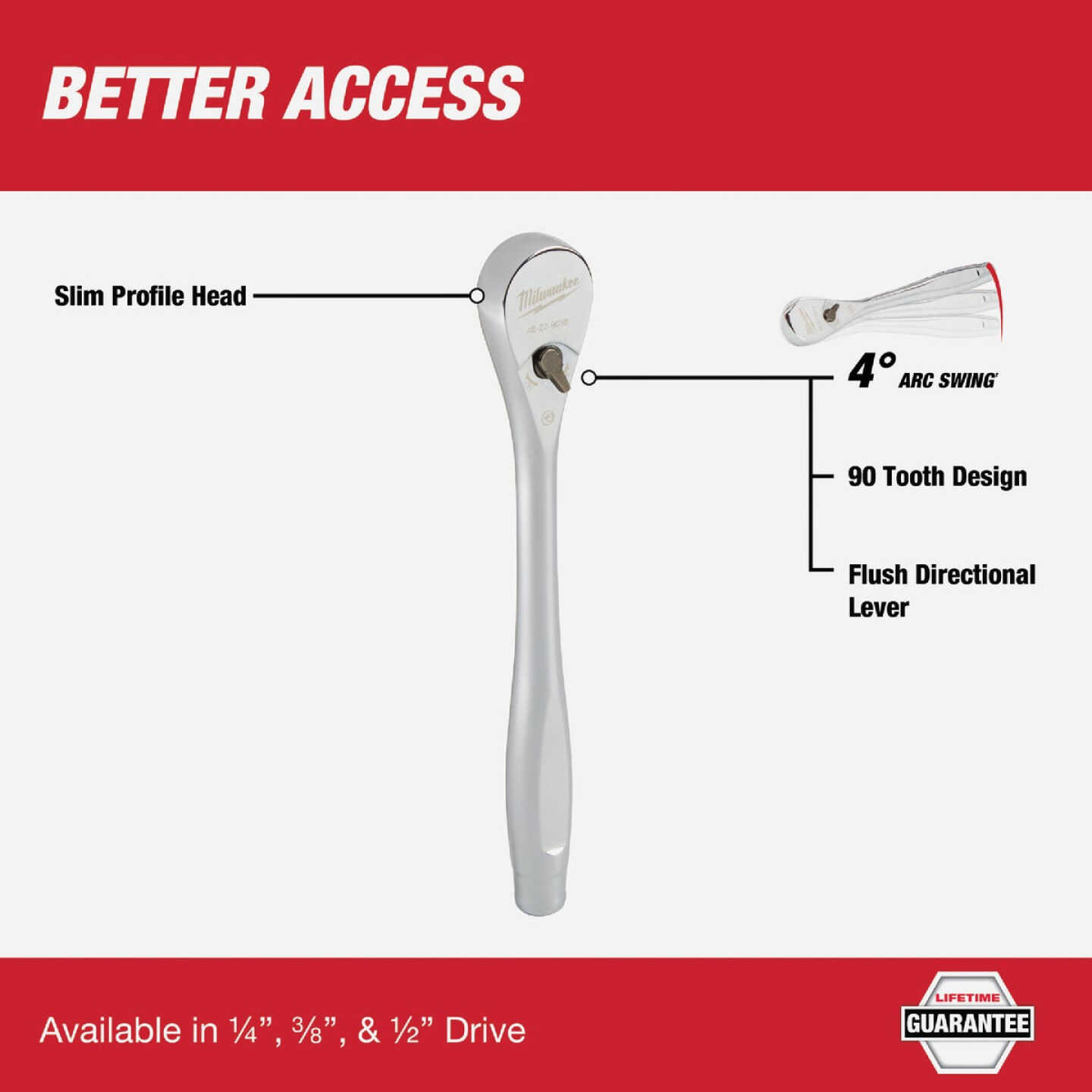 Milwaukee 3/8 In. Drive 90-Tooth Ratchet Image 2