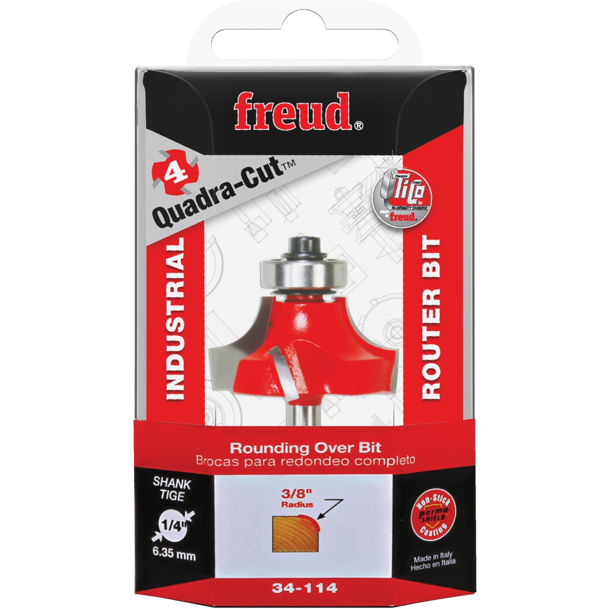 Freud 3/8 In. x 3/4 In. Quadra-Cut Rounding Over Bit with 1/4 In. Shank