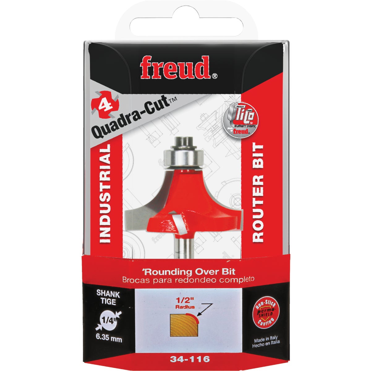 Freud 1/2 In. x 3/4 In. Quadra-Cut Rounding Over Bit with 1/4 In. Shank