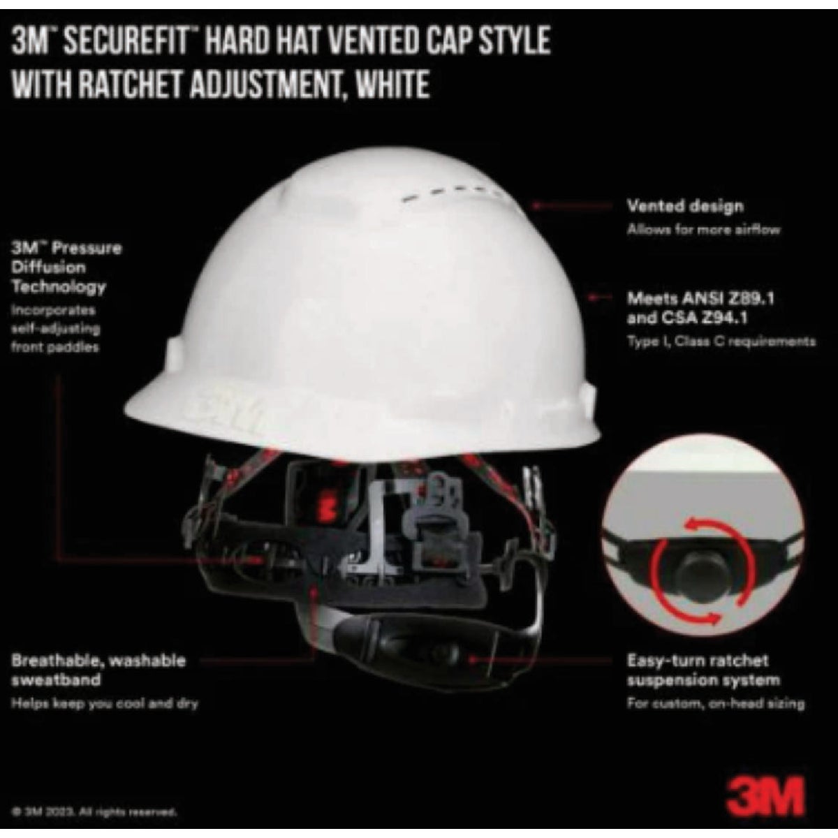3M SecureFit Vented Ratcheting Hard Hat Image 2
