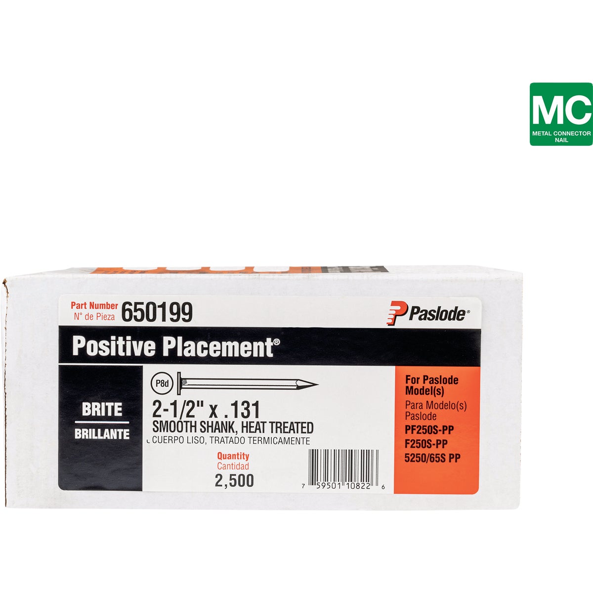 Paslode 2-1/2 In. x 0.131 In. Paper Tape Smooth Shank Heat Treated Brite Metal Connector Nail (2500-Count)