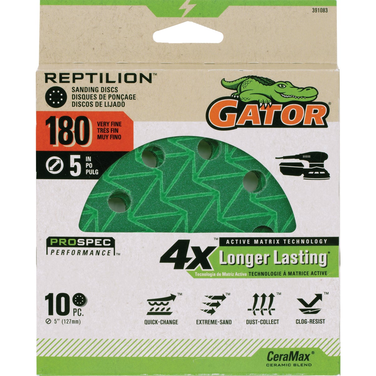 Gator Reptilian 5 In. 8-Hole 180-Grit Sanding Disc (10-Pack)