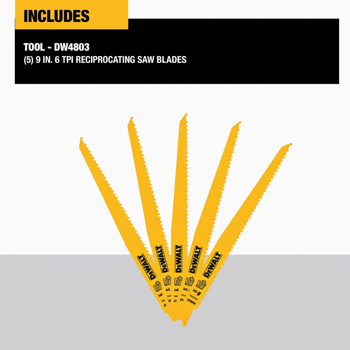 DEWALT 9 In. 6 TPI Taper Back Bi-Metal Reciprocating Saw Blade (5-Pack) Image 6