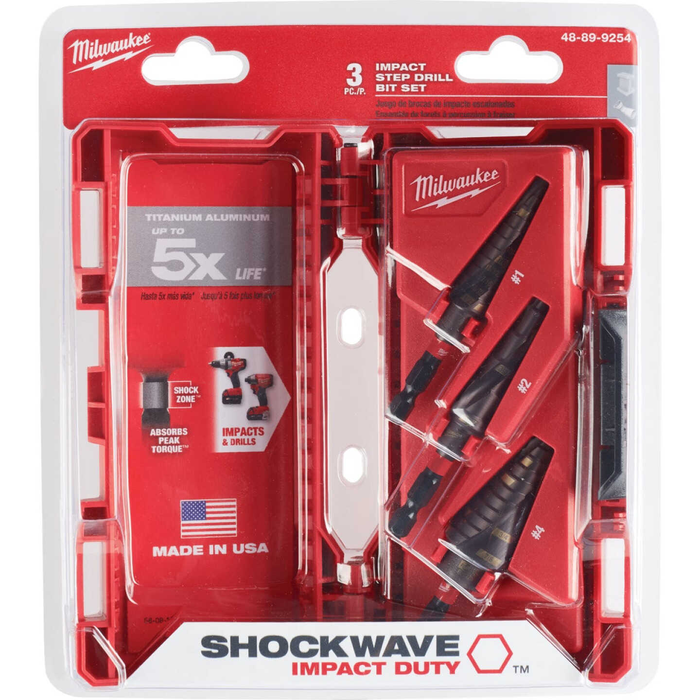 Milwaukee SHOCKWAVE Impact Duty 3-Piece Titanium Step Drill Bit Set, #1 #2 #4 Image 1