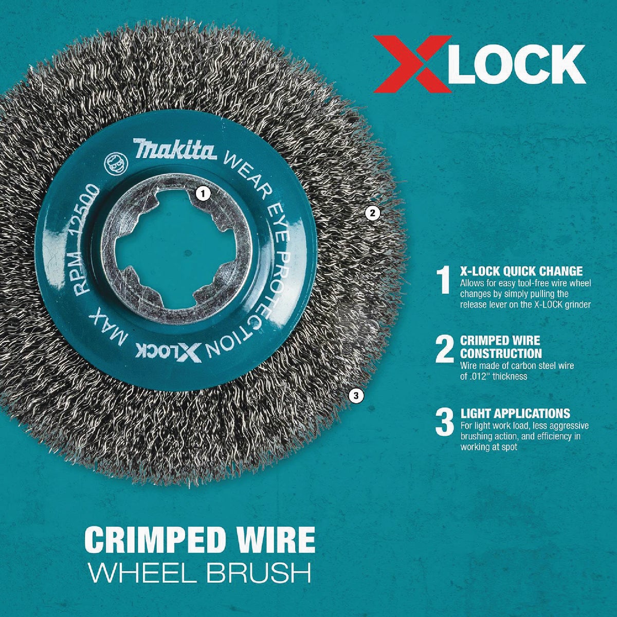 Makita X-LOCK 4-1/2 In. Crimped 0.012 In. Carbon Steel Cup Angle Grinder Wire Brush Image 5