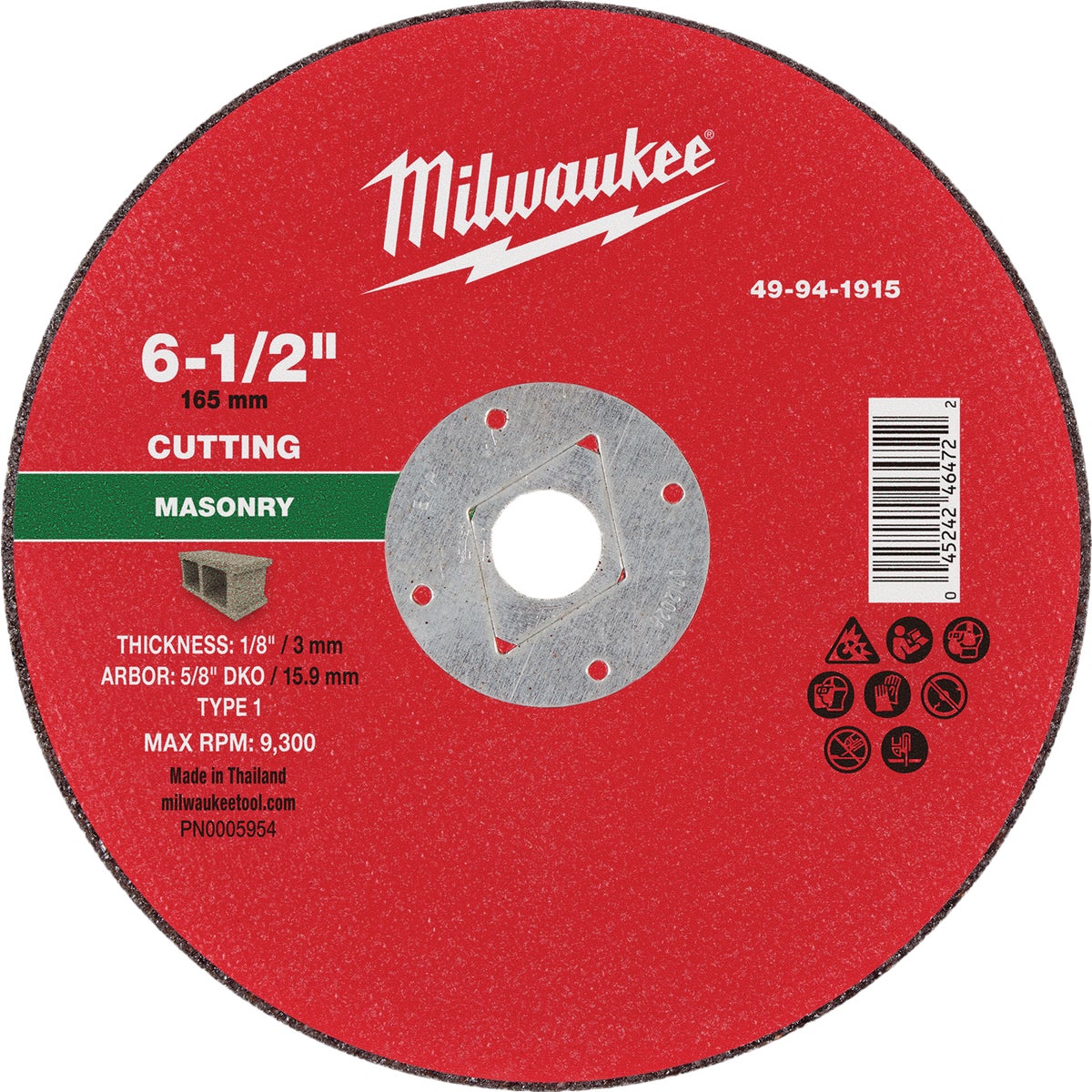 Milwaukee Type 1 6-1/2 In. x 1/8 In. x 5/8 In. DKO Masonry Cut-Off Wheel