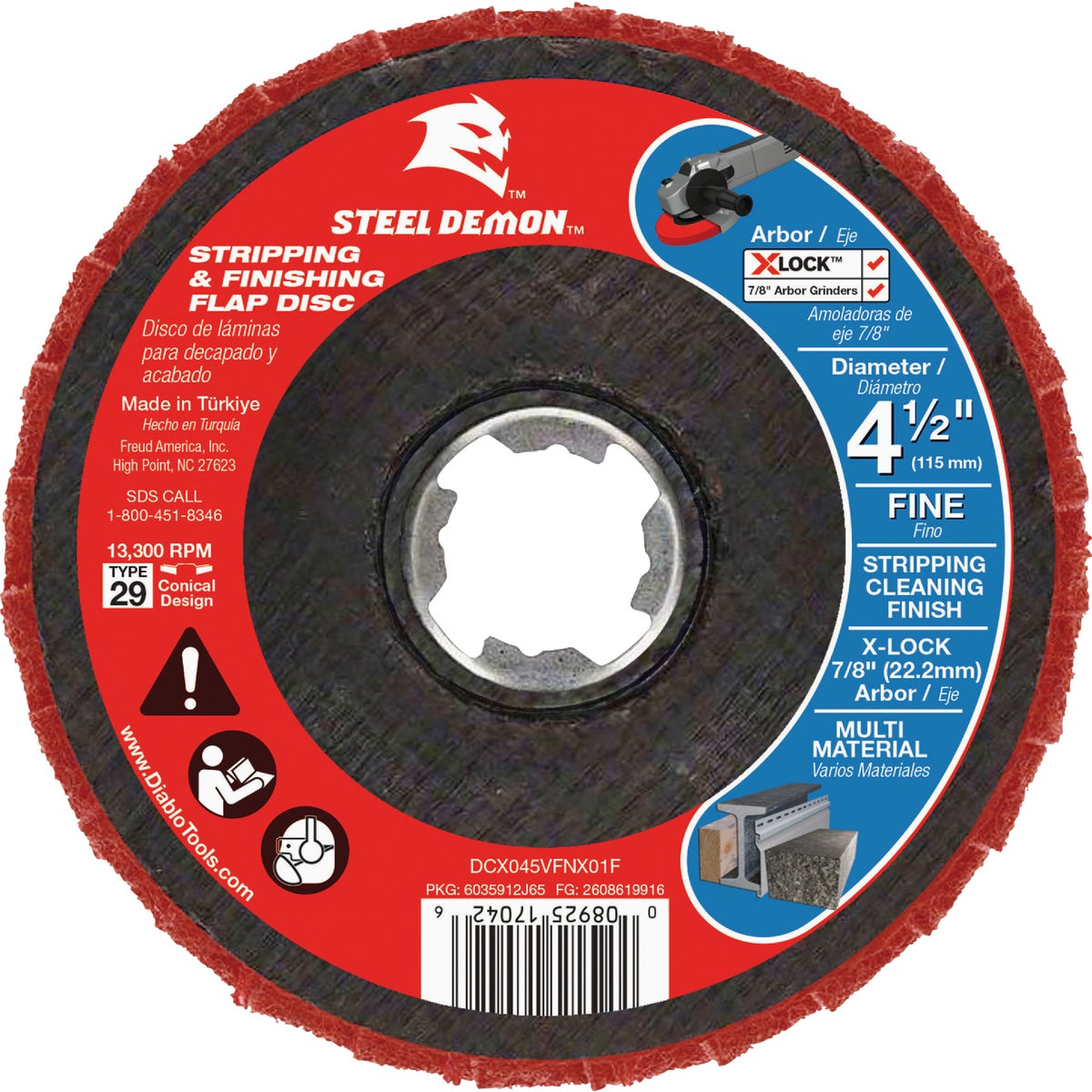 Diablo Steel Demon X-LOCK 4-1/2 In. Fine-Grit Stripping & Finishing Angle Grinder Flap Disc