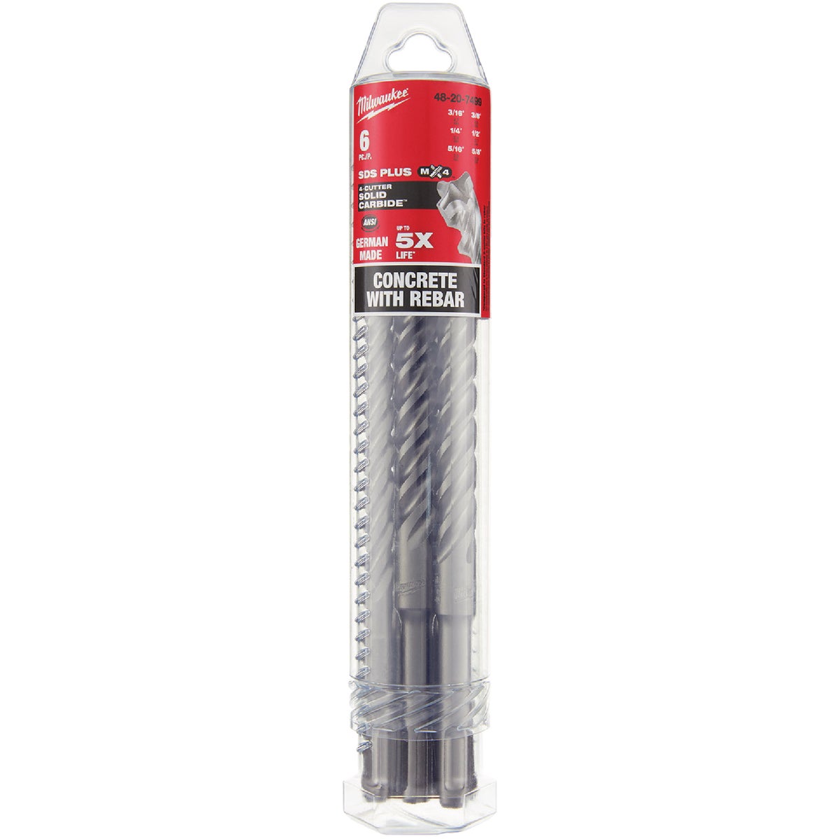 Milwaukee MX4 SDS-PLUS 4-Cutter Solid Carbide Rotary Hammer Drill Bit Set (6-Piece) Image 7