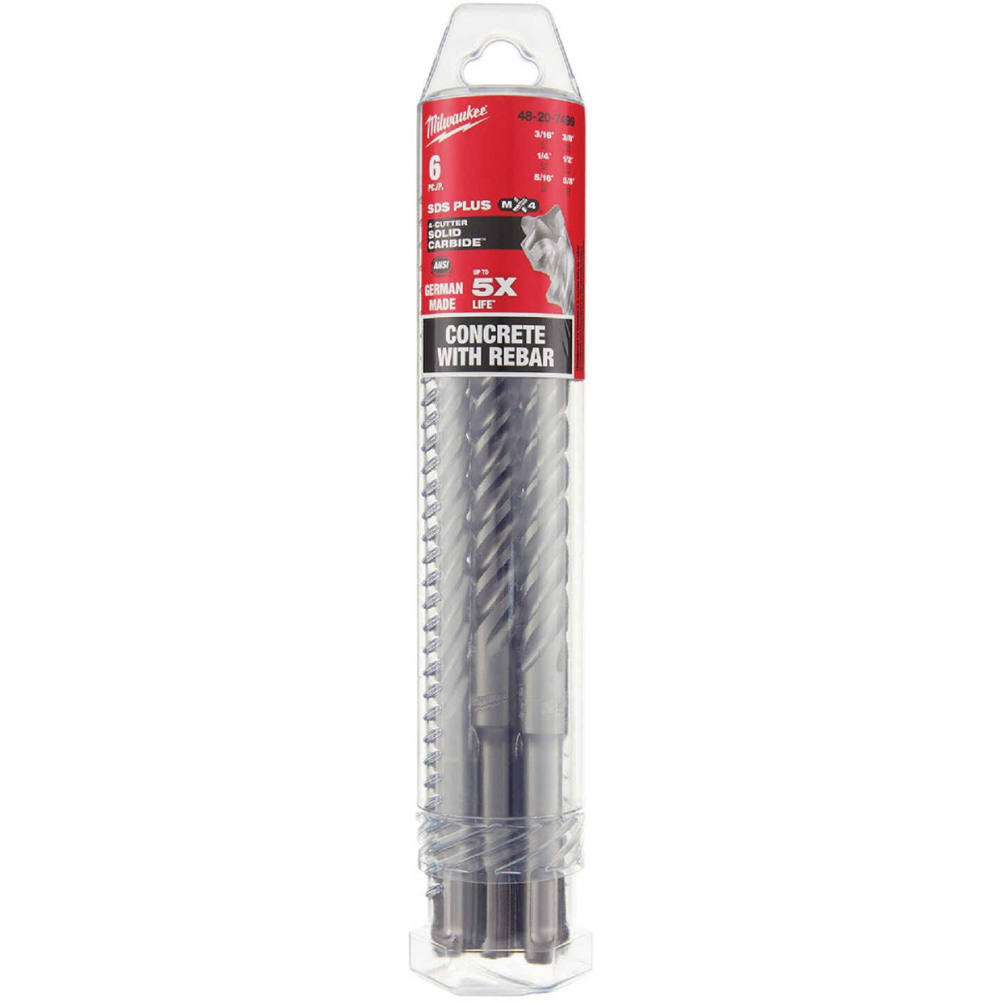 Milwaukee MX4 SDS-PLUS 4-Cutter Solid Carbide Rotary Hammer Drill Bit Set (6-Piece) Image 7