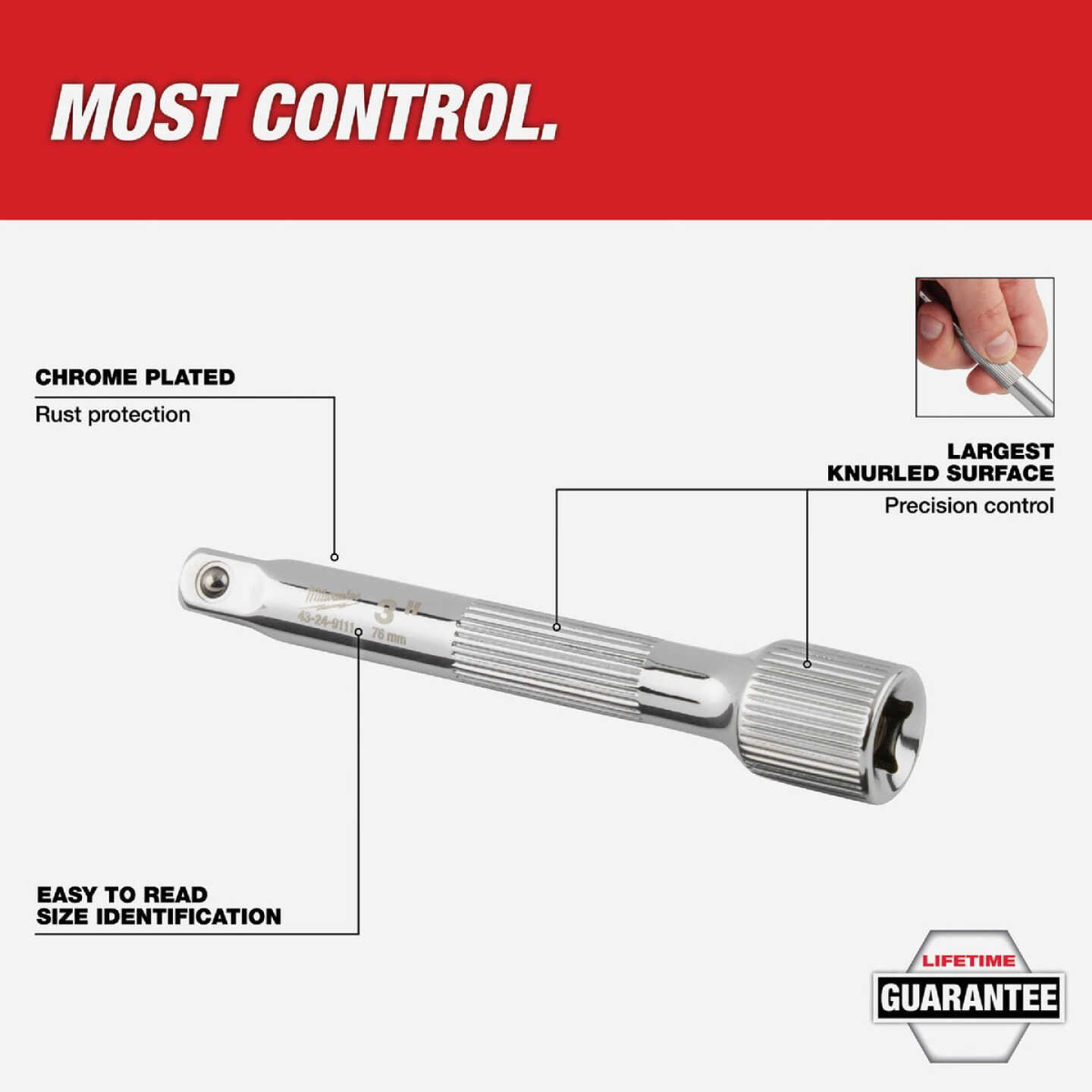 Milwaukee 1/2 In. Drive 5 In. Long Socket Extension Image 2