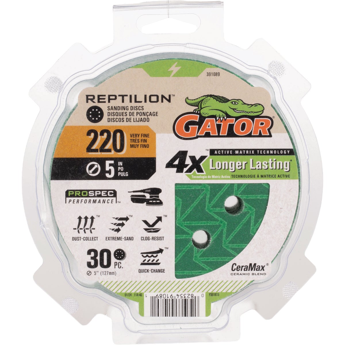 Gator Reptilian 5 In. 8-Hole 220-Grit Sanding Disc (30-Pack)