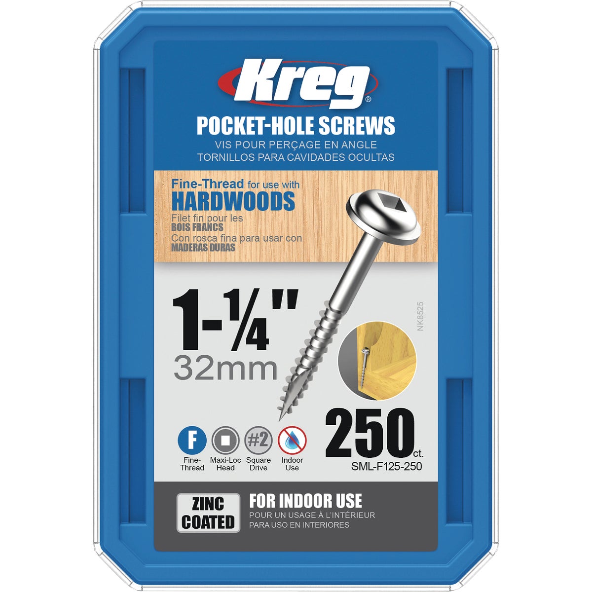 Kreg #7 x 1-1/4 In. Square Fine Thread Maxi-Loc Head Zinc Pocket-Hole Screw (250 Ct.)