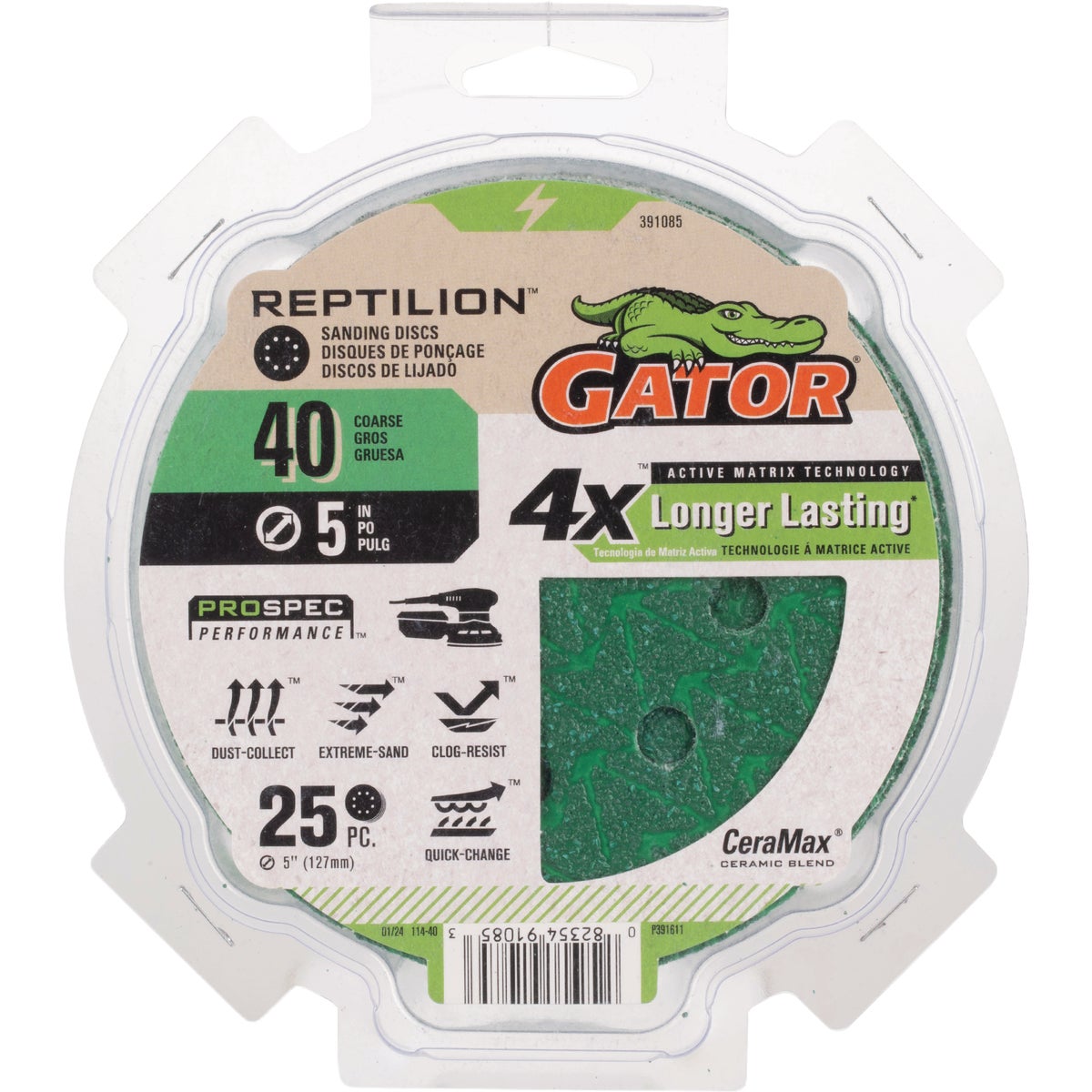 Gator Reptilian 5 In. 8-Hole 40-Grit Sanding Disc (25-Pack)