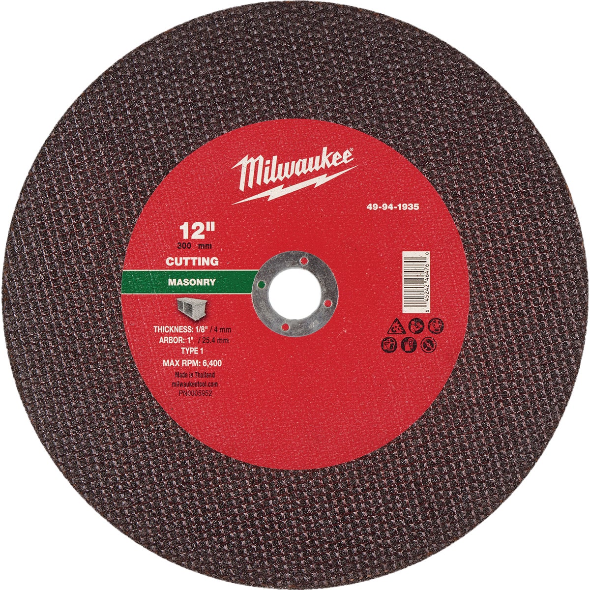Milwaukee Type 1 12 In. x 1/8 In. x 1 In. Masonry Cut-Off Wheel