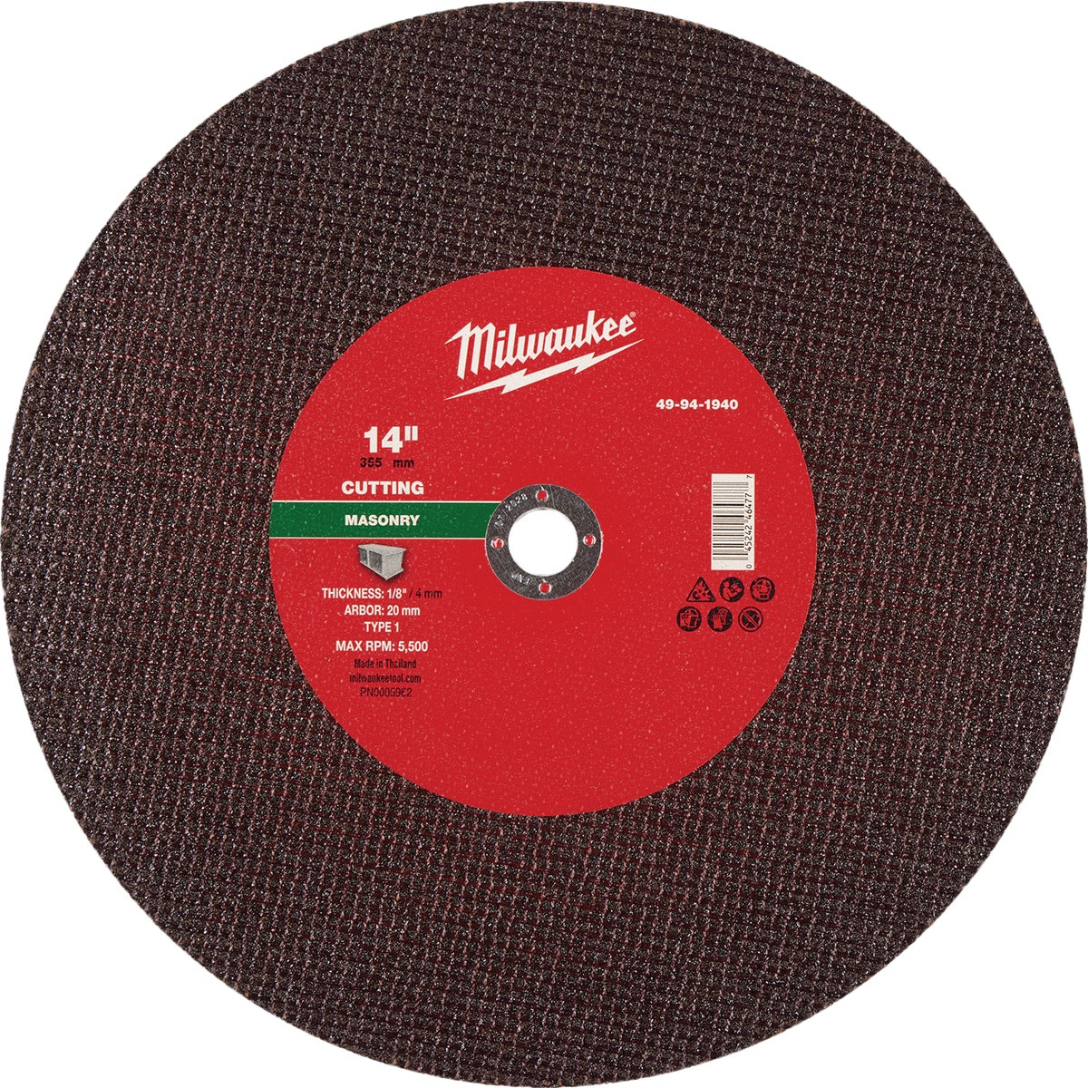 Milwaukee Type 1 14 In. x 1/8 In. x 1 In. Masonry Cut-Off Wheel