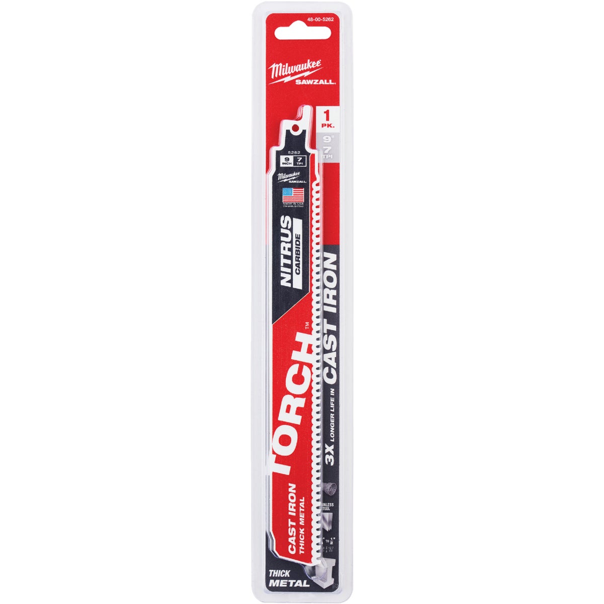 Milwaukee TORCH 9 In. 7 TPI NITRUS CARBIDE Teeth Metal Cutting Reciprocating Saw Blade Image 1