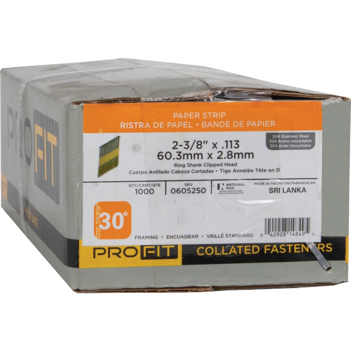 Pro-Fit 2-3/8 In. x 0.113 In. 30 Degree Paper Tape Ring Shank Clipped Head Stainles Steel Framing Stick Nails (1000 Ct.) Image 2
