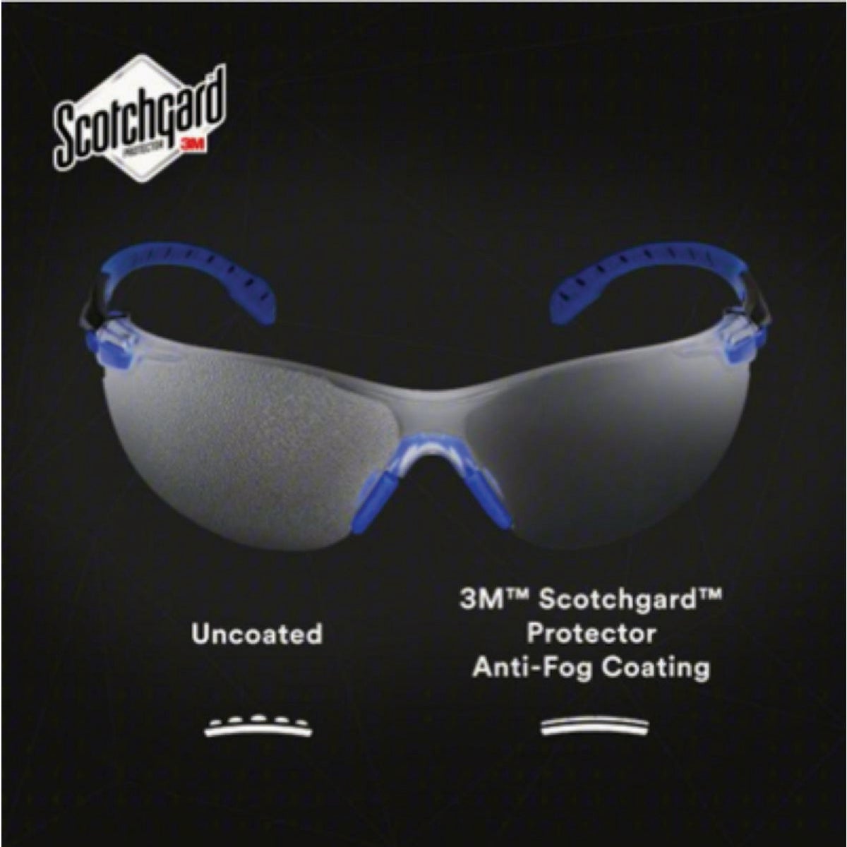 3M Black/Blue Frame Safety Glasses with Anti-Fog Scotchgard Protector Clear Lenses Image 2