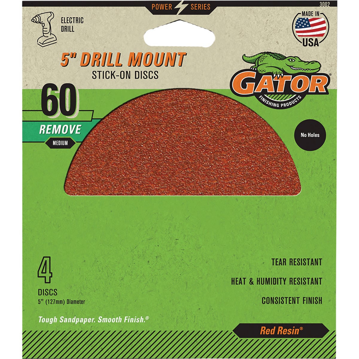 Gator 5 In. 60-Grit Aluminum Oxide Stick-On Sanding Disc (4-Pack)