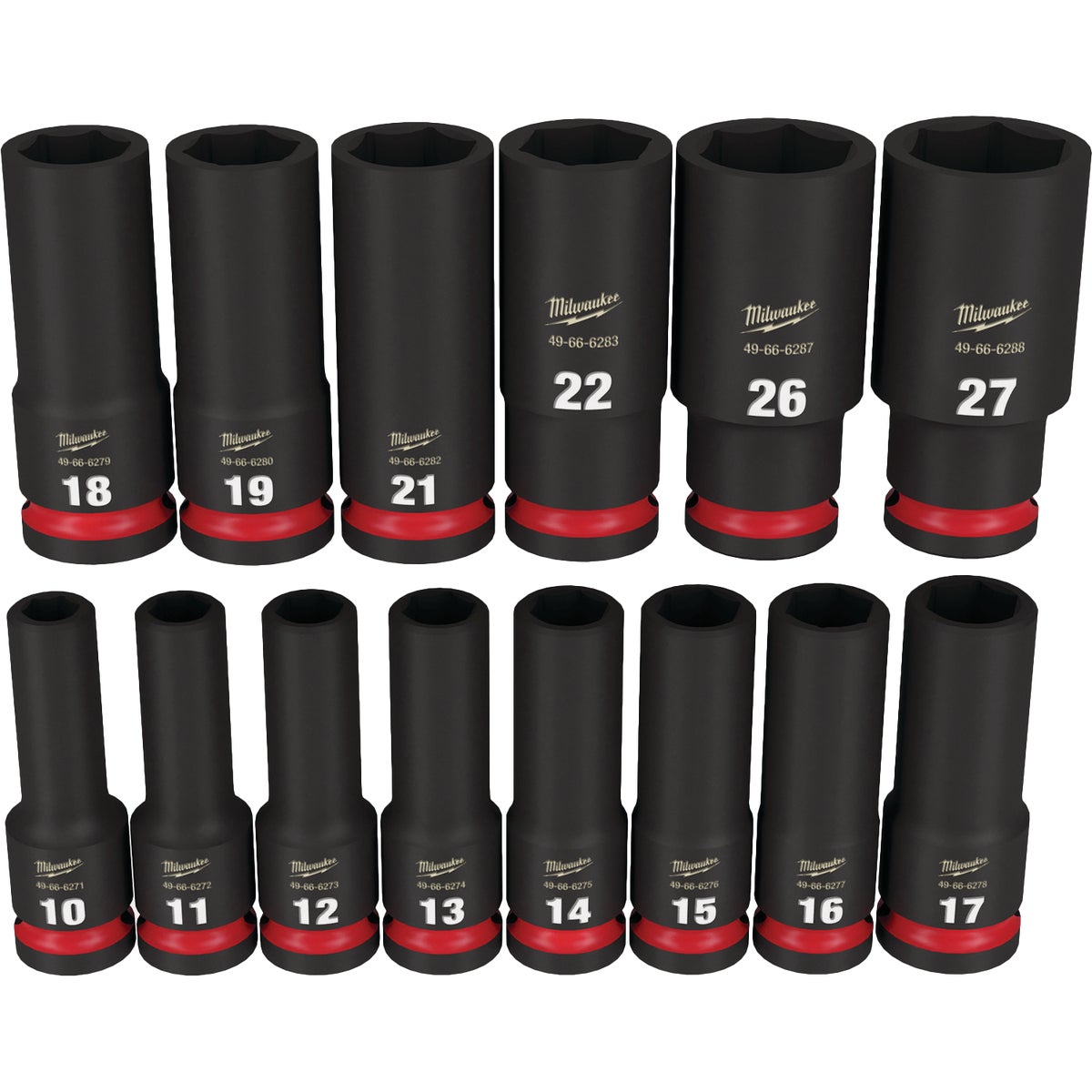 Milwaukee SHOCKWAVE Metric 1/2 In. Drive 6-Point Deep Impact Driver Set (14-Piece)