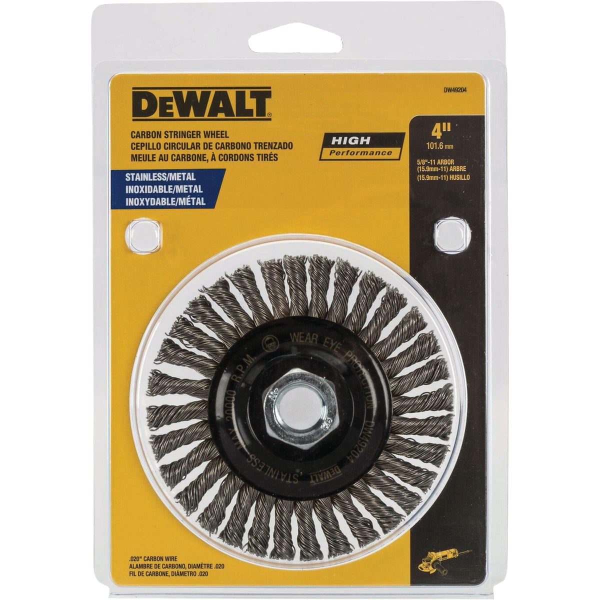 DEWALT 4 In. x 5/8 In.-11 HP 0.020 In. Carbon Stringer Wire Wheel Image 1