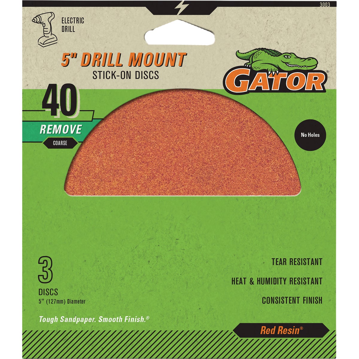 Gator 5 In. 40-Grit Aluminum Oxide Stick-On Sanding Disc (3-Pack)