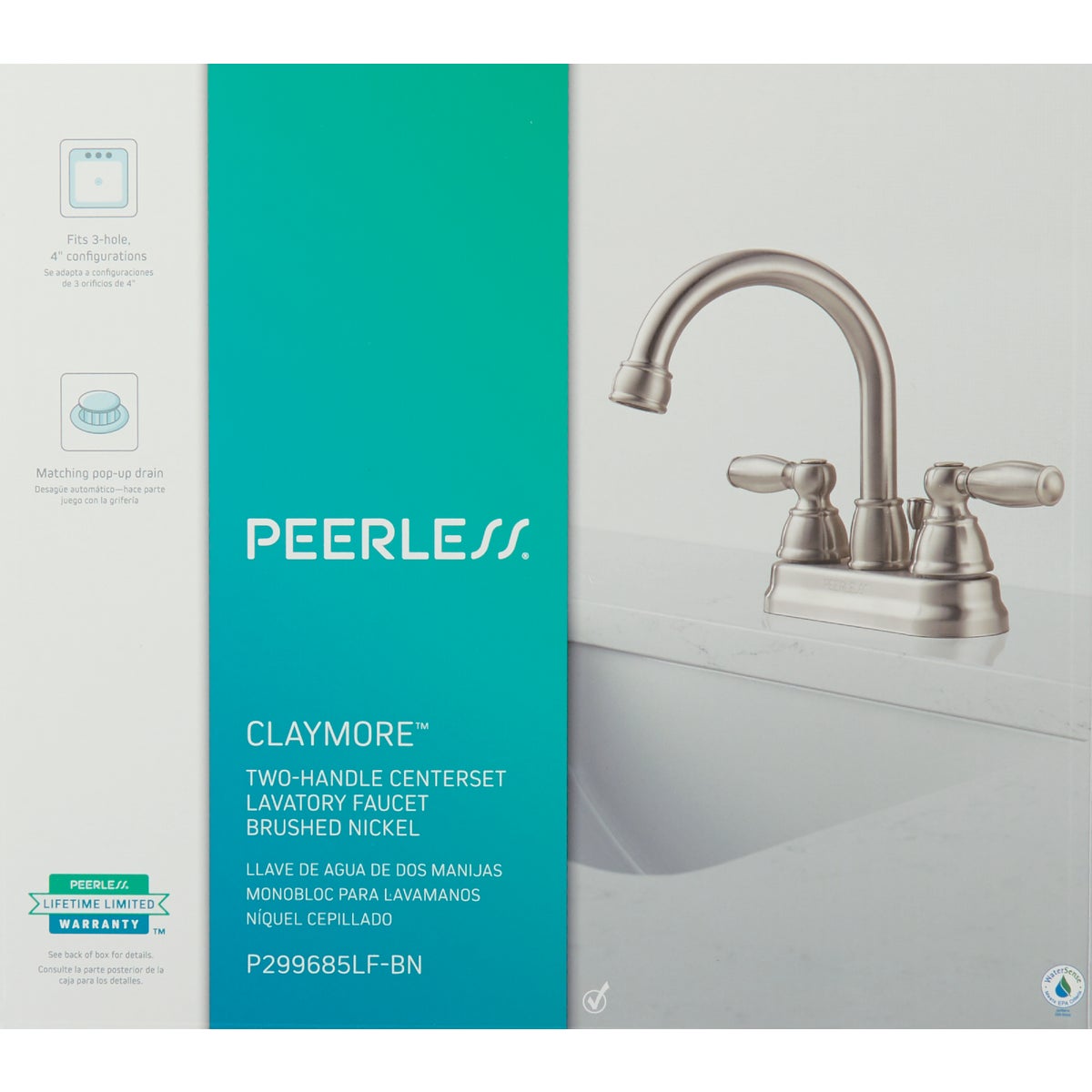 Peerless Claymore Brushed Nickel 2-Handle Lever 4 In. Centerset  Bathroom Faucet with Pop-Up Image 2