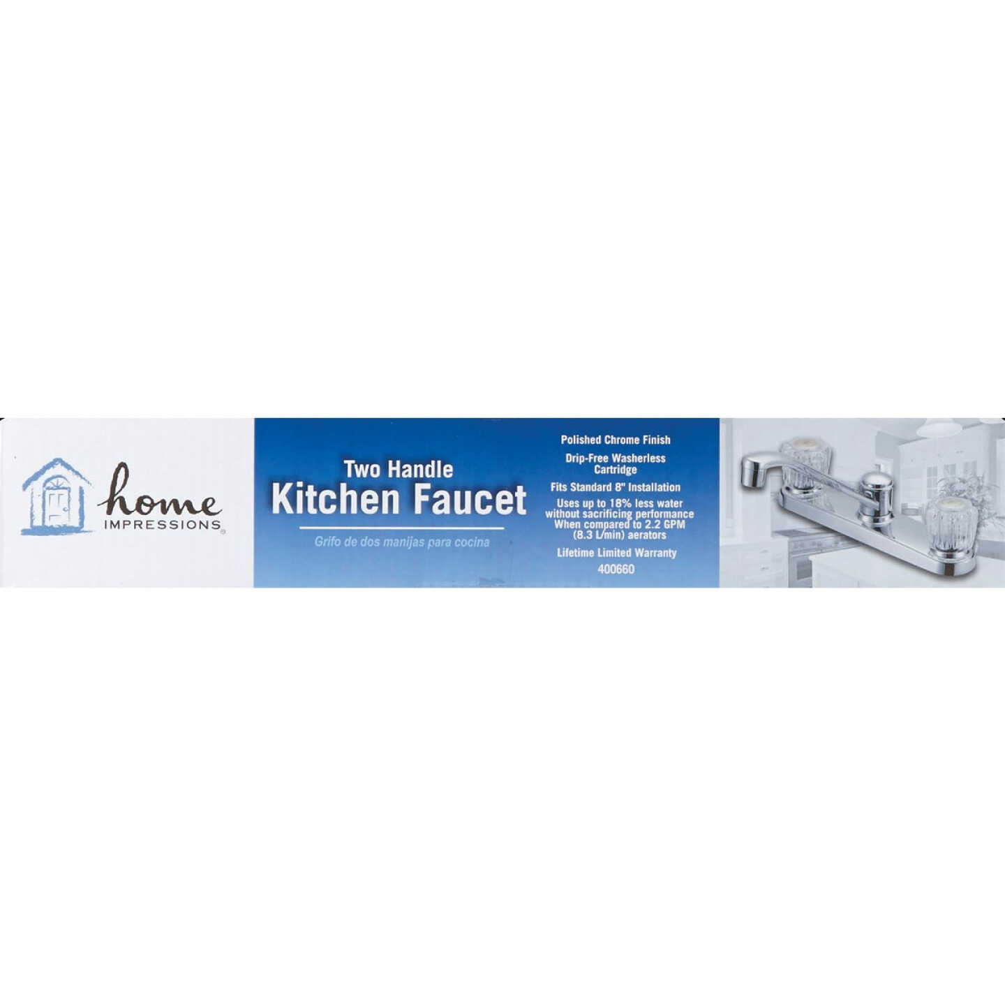 Home Impressions 2-Handle Double Acrylic Knob Kitchen Faucet, Chrome Image 2