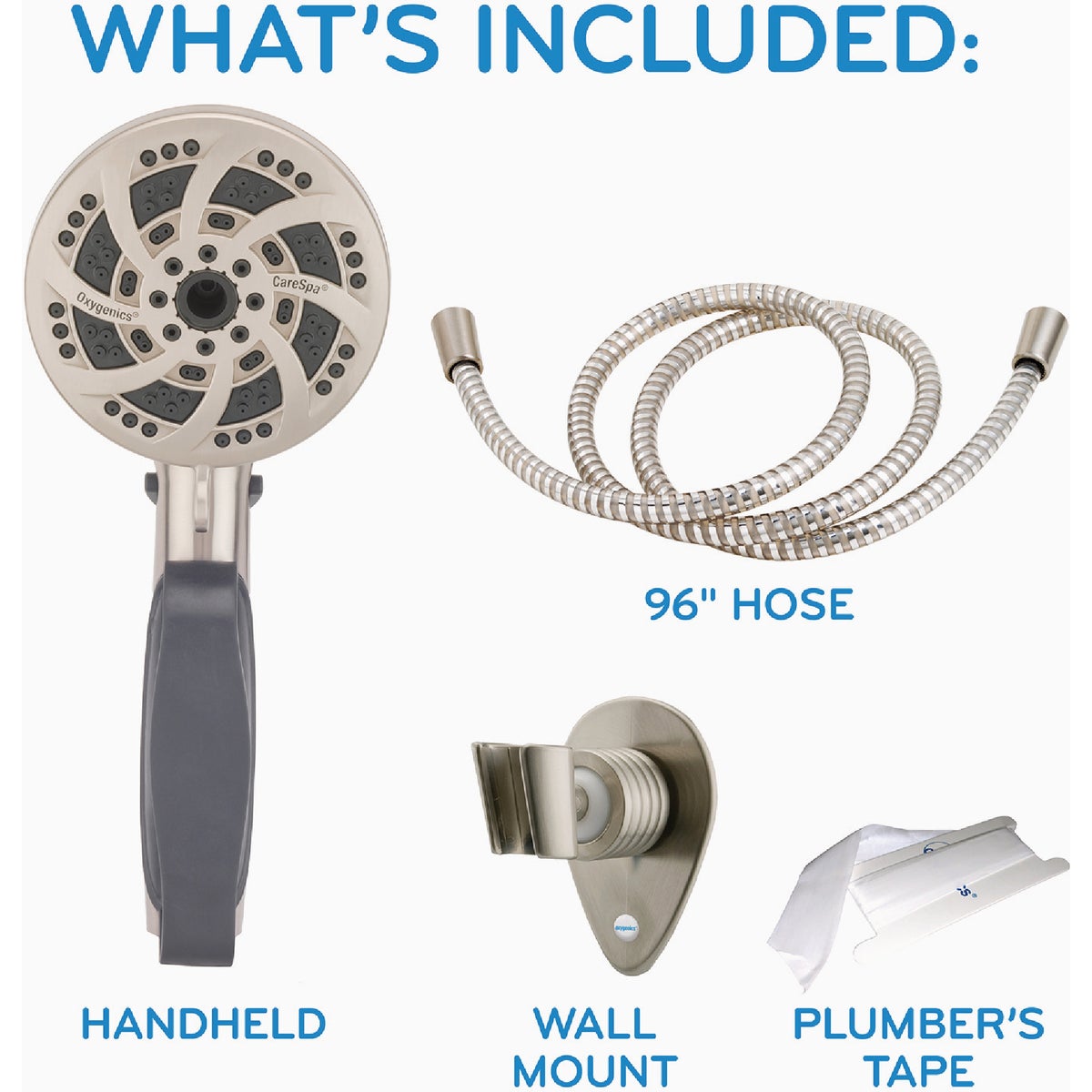 Oxygenics CareSpa 5-Spray 1.8 GPM Handheld Showerhead, Brushed Nickel Image 6