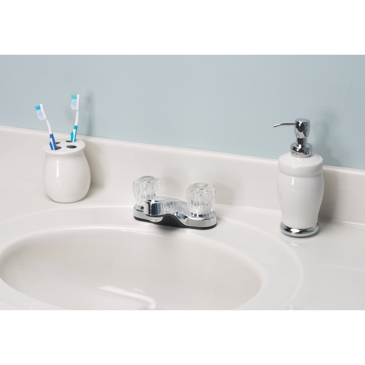 Home Impressions  2-Handle Knob 4 In. Centerset Non-Metallic Bathroom Faucet with Pop-Up, Chrome Image 2