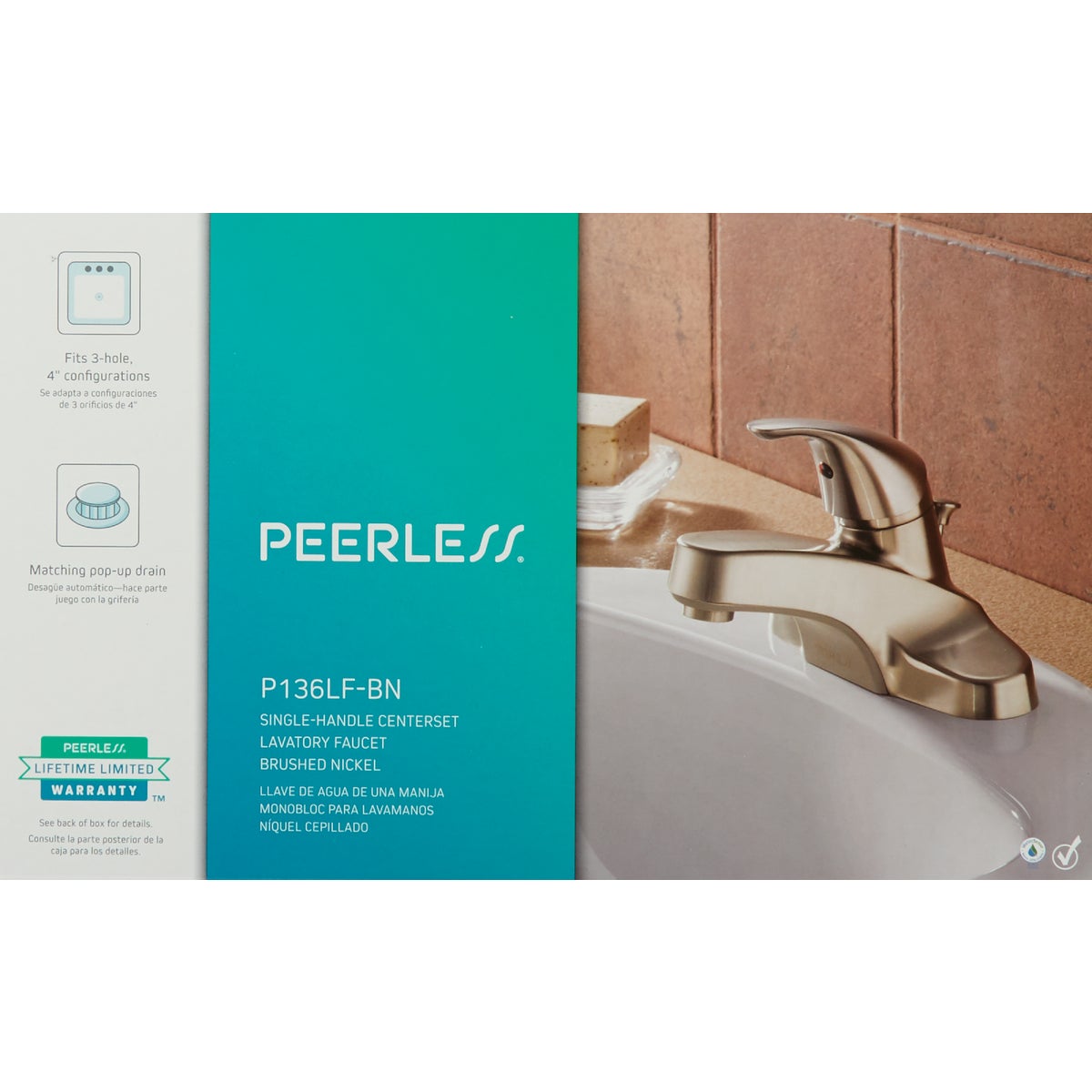 Peerless Brushed Nickel 1-Handle Lever 4 In. Centerset Bathroom Faucet with Pop-Up Image 2