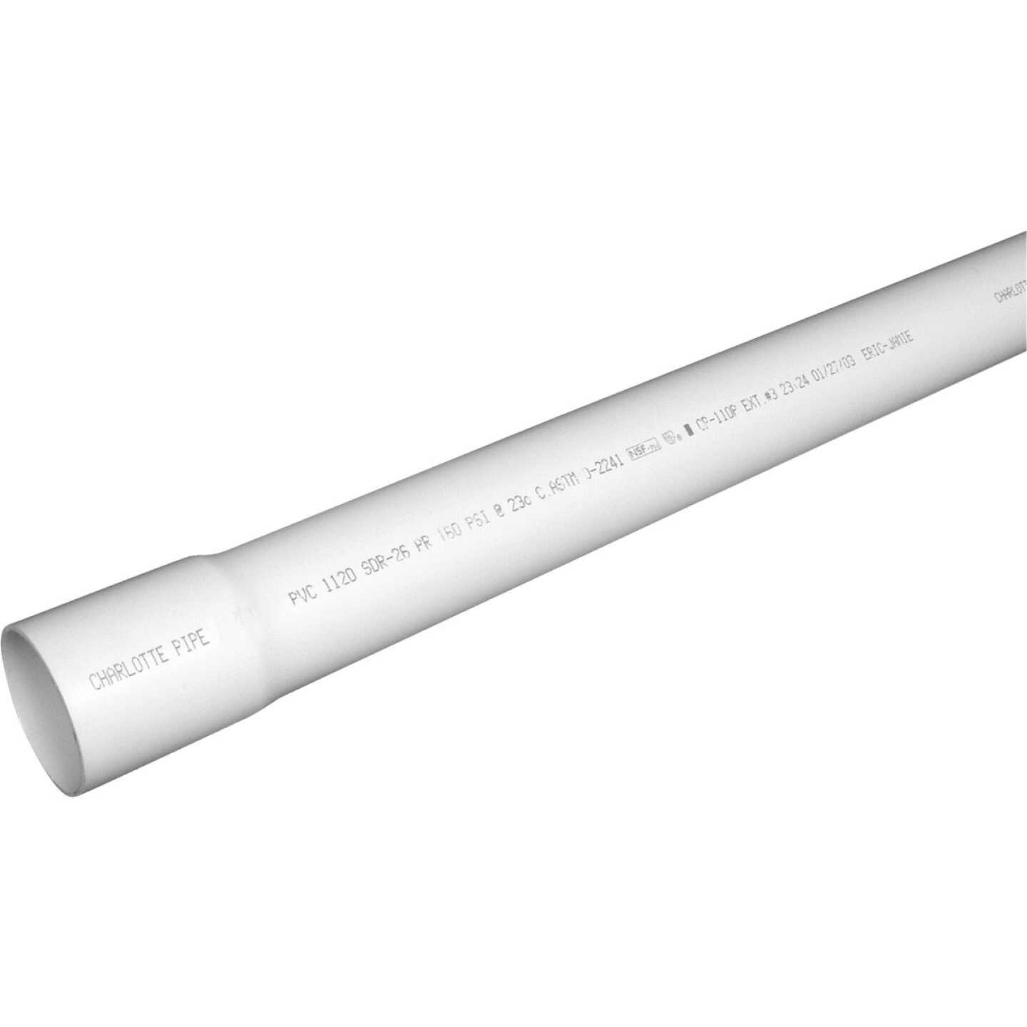 Charlotte Pipe 1-1/4 In. x 20 Ft. Cold Water PVC Pressure Pipe, SDR 26, Belled End Image 1