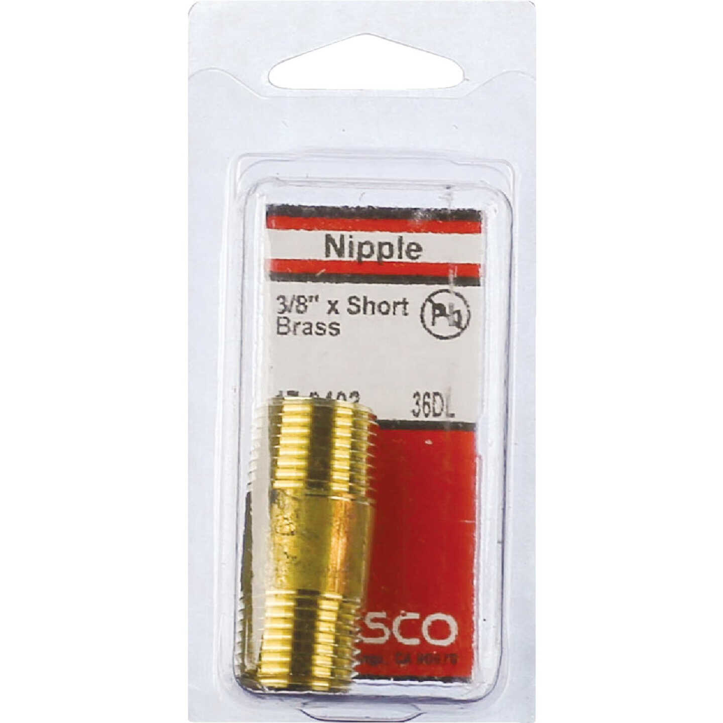Lasco 3/8 In. MPT x 1-1/2 In. Short Brass Nipple Image 2