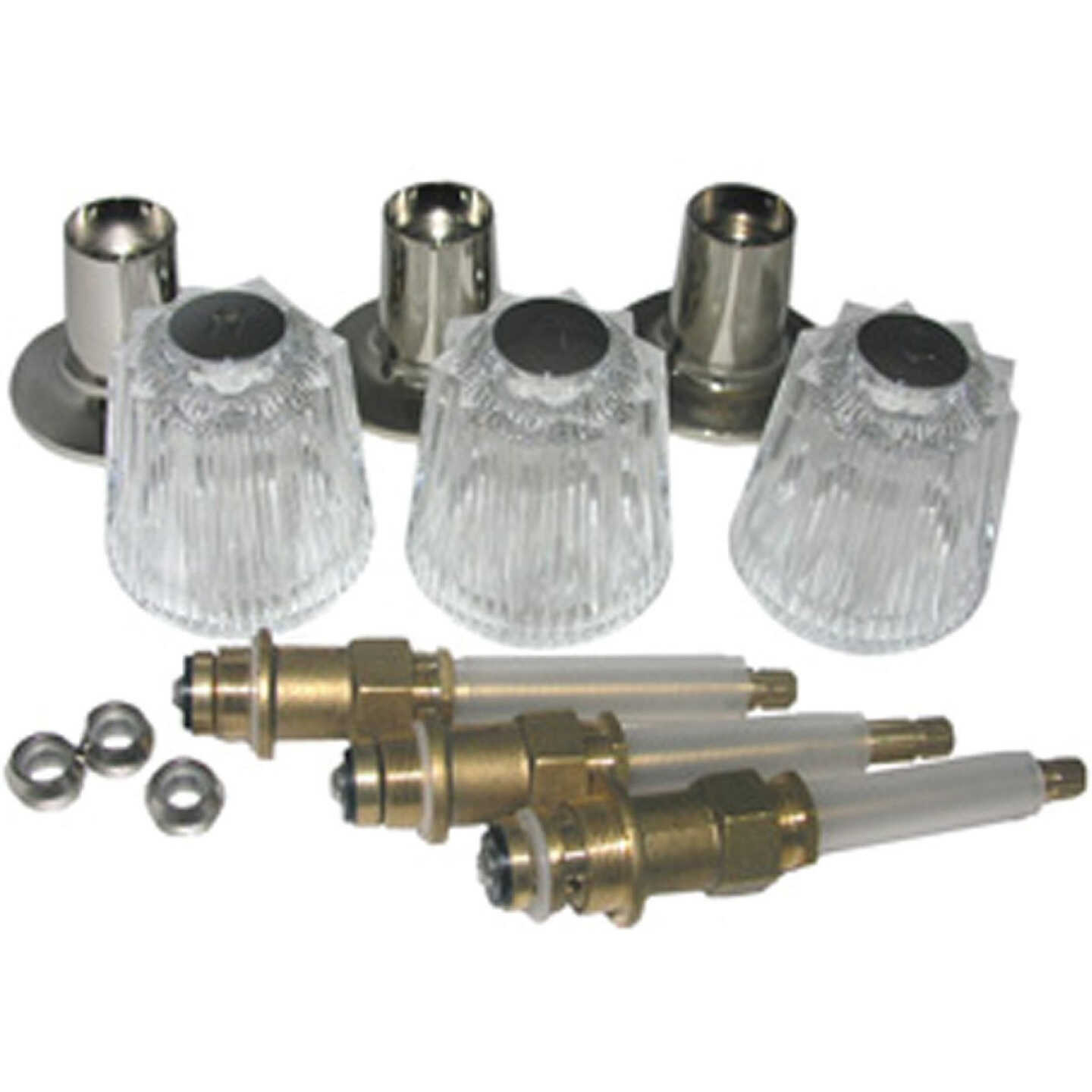 Lasco Price Pfister 3-Valve Round Clear Tub & Shower Handle Kit Image 1