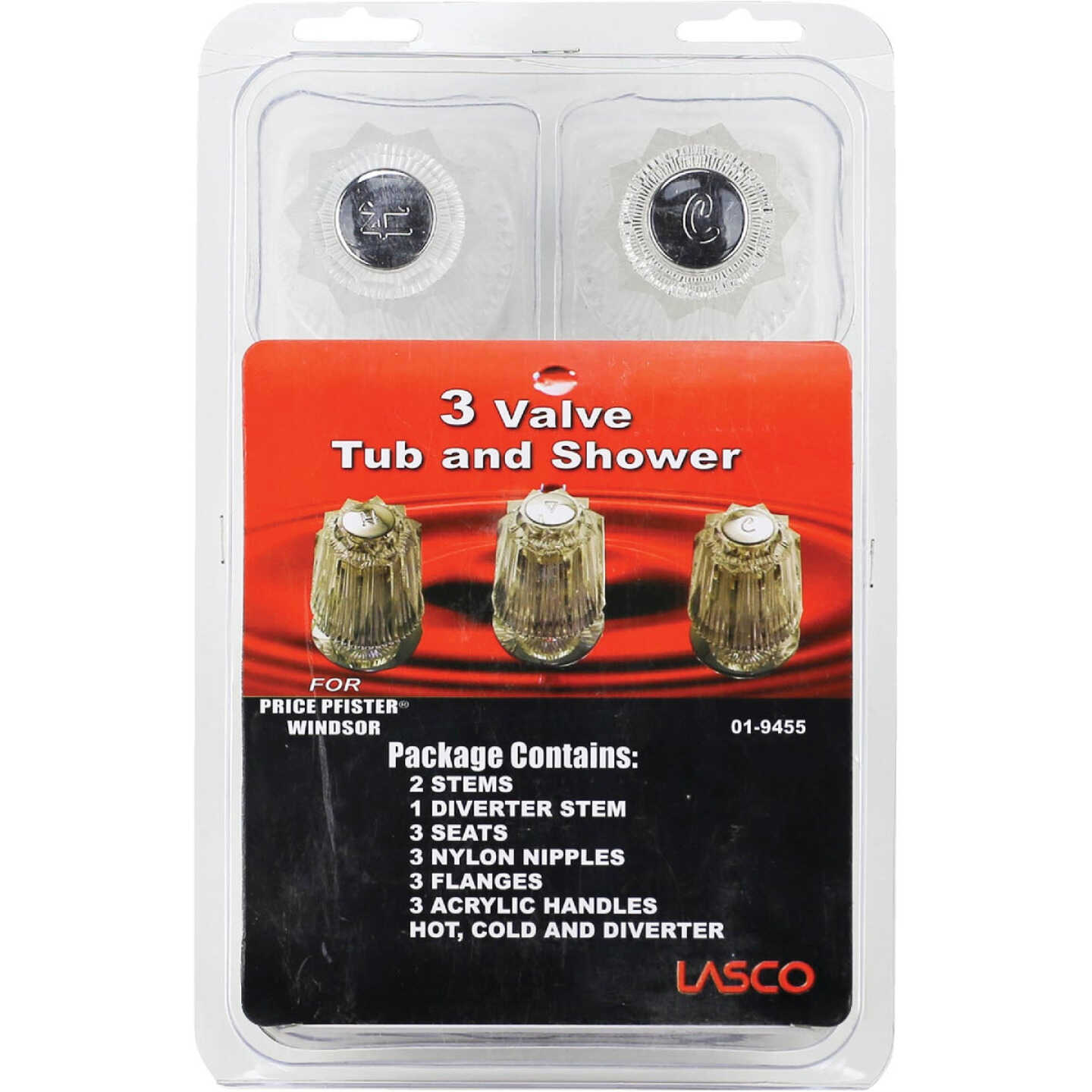 Lasco Price Pfister 3-Valve Round Clear Tub & Shower Handle Kit Image 2