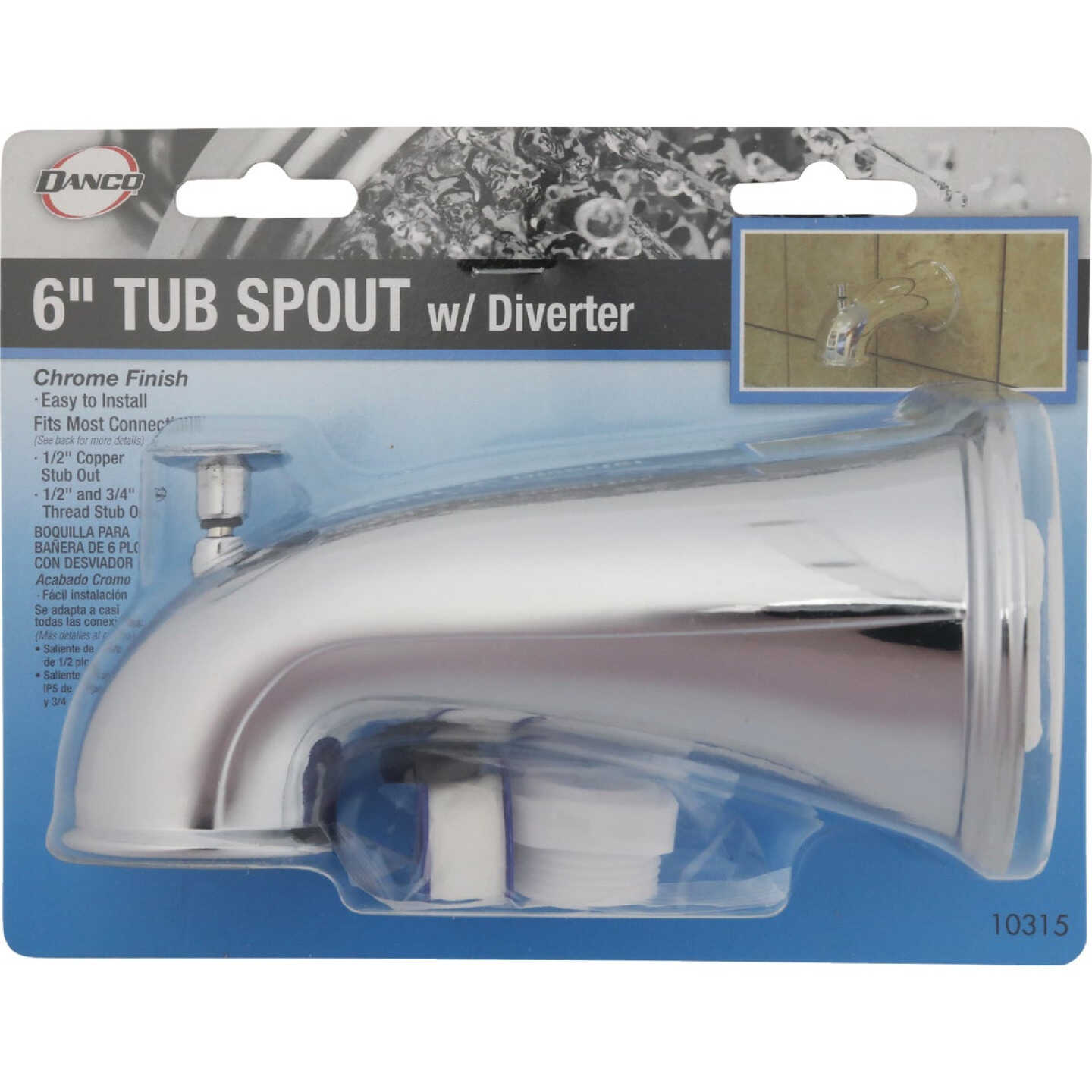 Danco 6 In. Chrome Bathtub Spout with Diverter Image 7