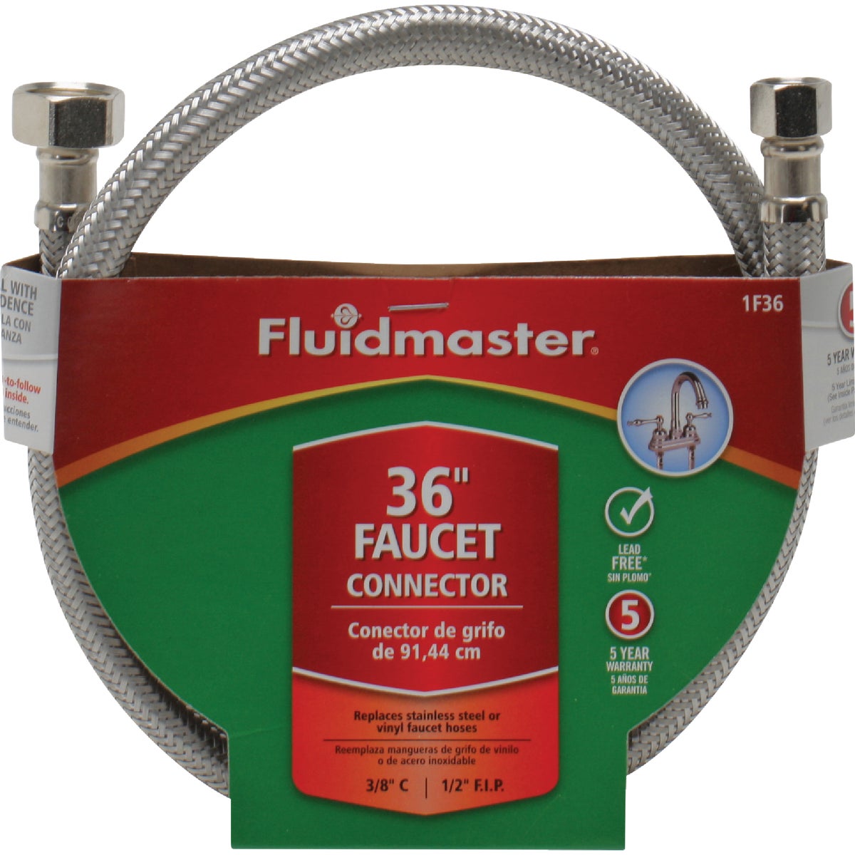 Fluidmaster 3/8 In. C x 1/2 In. FIP x 36 In. L Braided Stainless Steel Faucet Connector Image 4